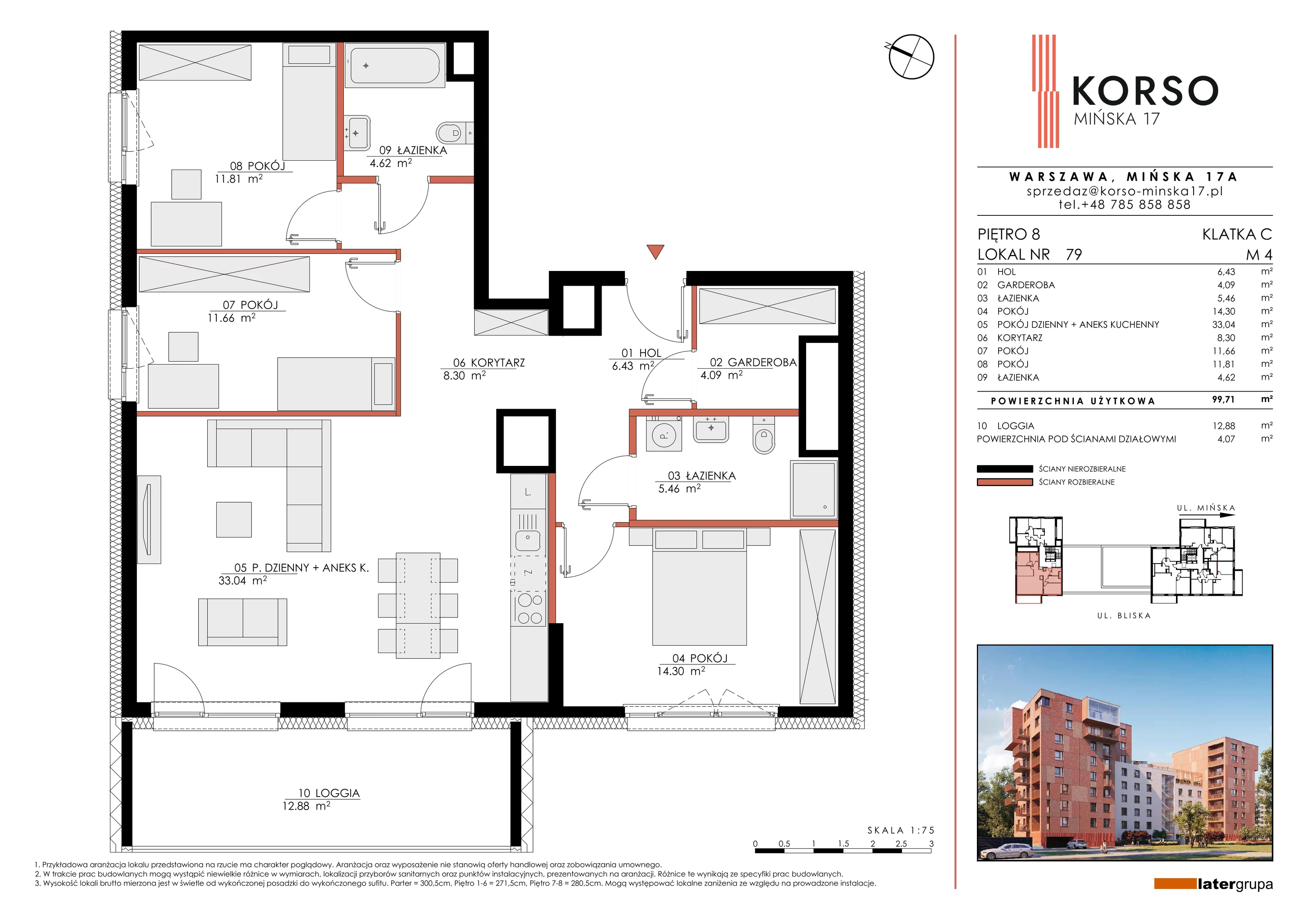 Mieszkanie 99,71 m², piętro 8, oferta nr 79, KORSO Mińska 17, Warszawa, Praga Południe, Kamionek, ul. Mińska 17