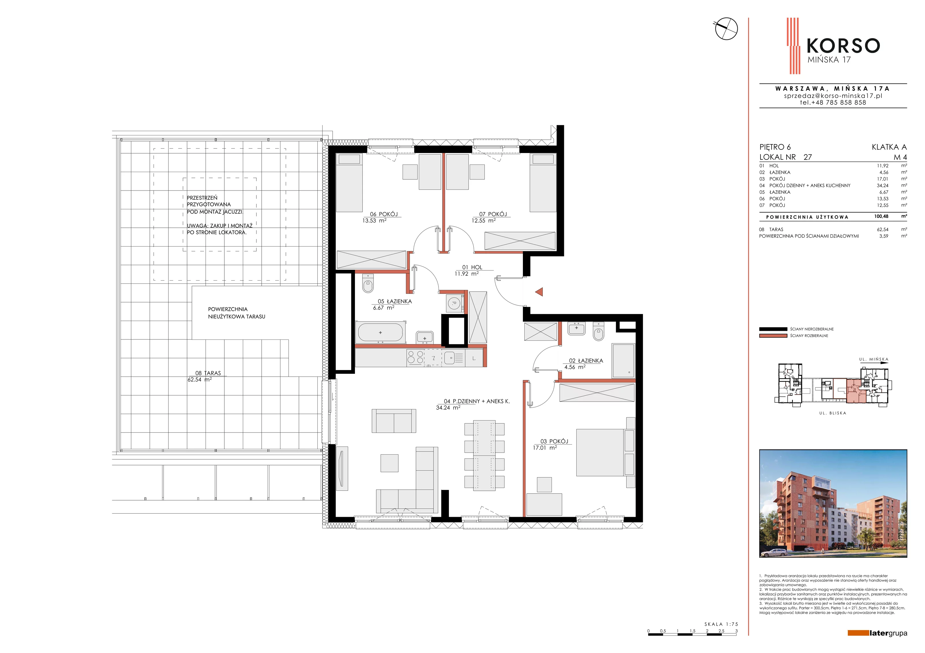 4 pokoje, apartament 100,48 m², piętro 6, oferta nr 27, KORSO Mińska 17, Warszawa, Praga Południe, Kamionek, ul. Mińska 17