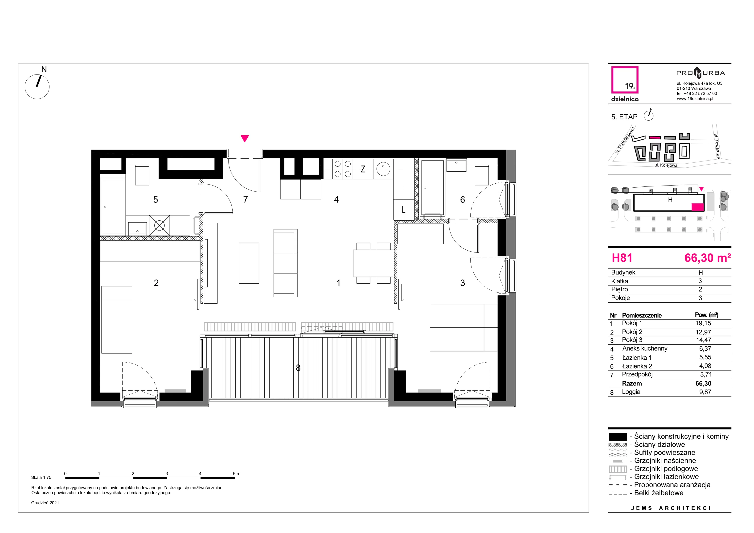 Mieszkanie 66,30 m², piętro 2, oferta nr H81, 19. Dzielnica V etap, Warszawa, Wola, Czyste, ul. Kolejowa 49