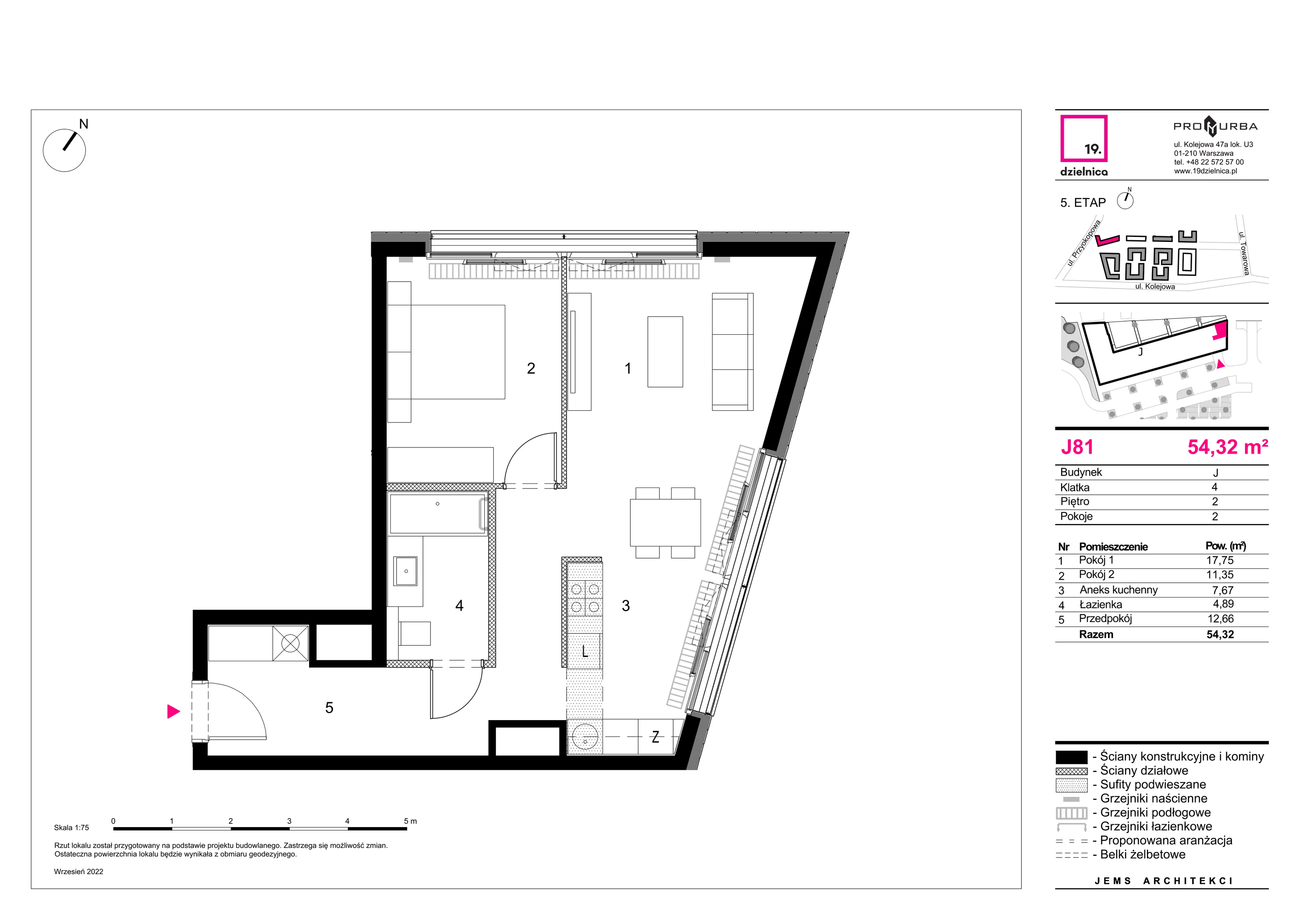 Mieszkanie 54,32 m², piętro 2, oferta nr J81, 19. Dzielnica V etap, Warszawa, Wola, Czyste, ul. Kolejowa 49