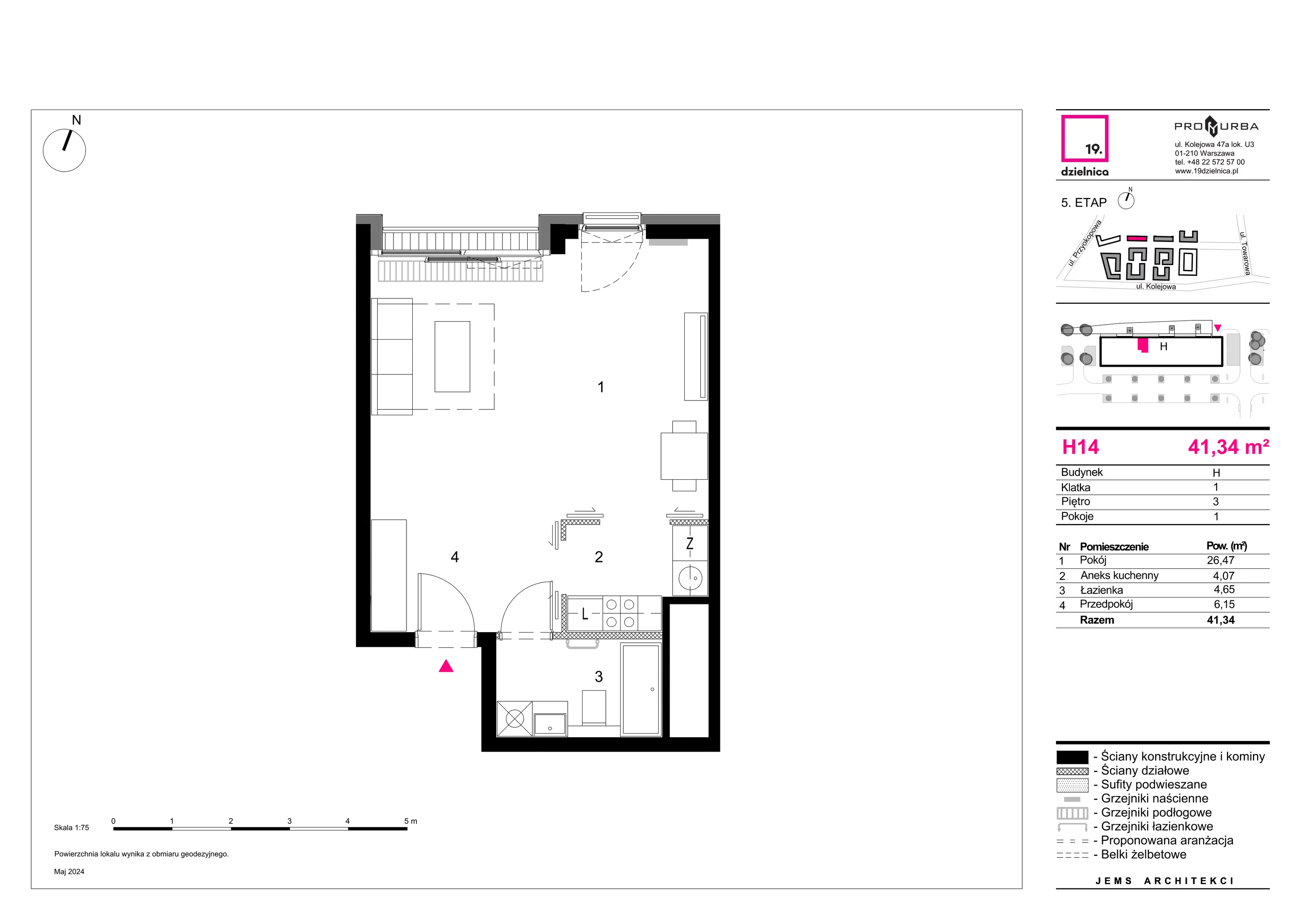 Mieszkanie 41,34 m², piętro 3, oferta nr H14, 19. Dzielnica V etap, Warszawa, Wola, Czyste, ul. Kolejowa 49