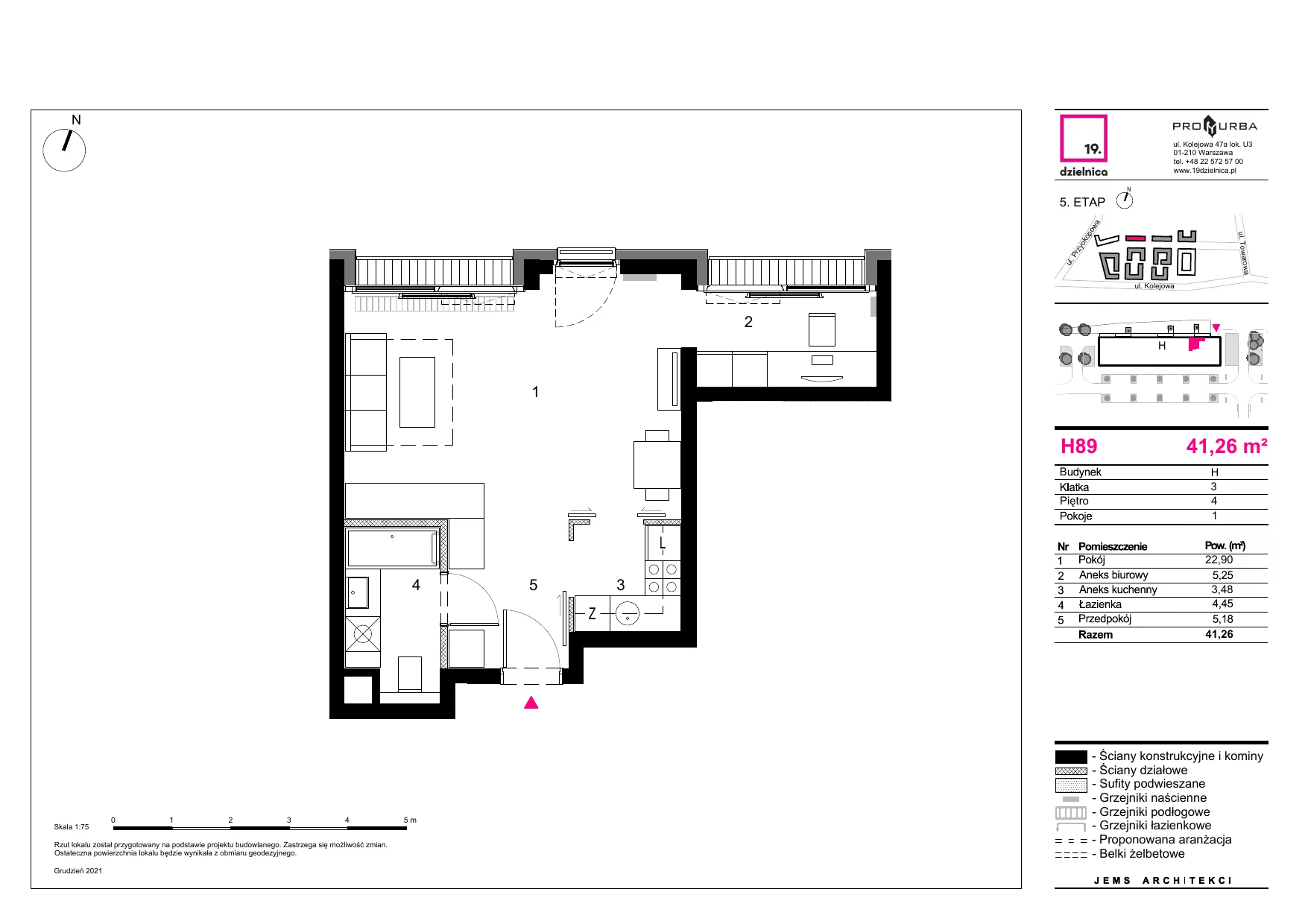 Mieszkanie 41,26 m², piętro 4, oferta nr H89, 19. Dzielnica V etap, Warszawa, Wola, Czyste, ul. Kolejowa 49