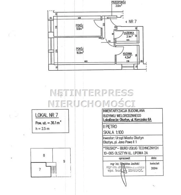 Mieszkanie dwupokojowe 39,00 m², Olsztyn, Sprzedaż