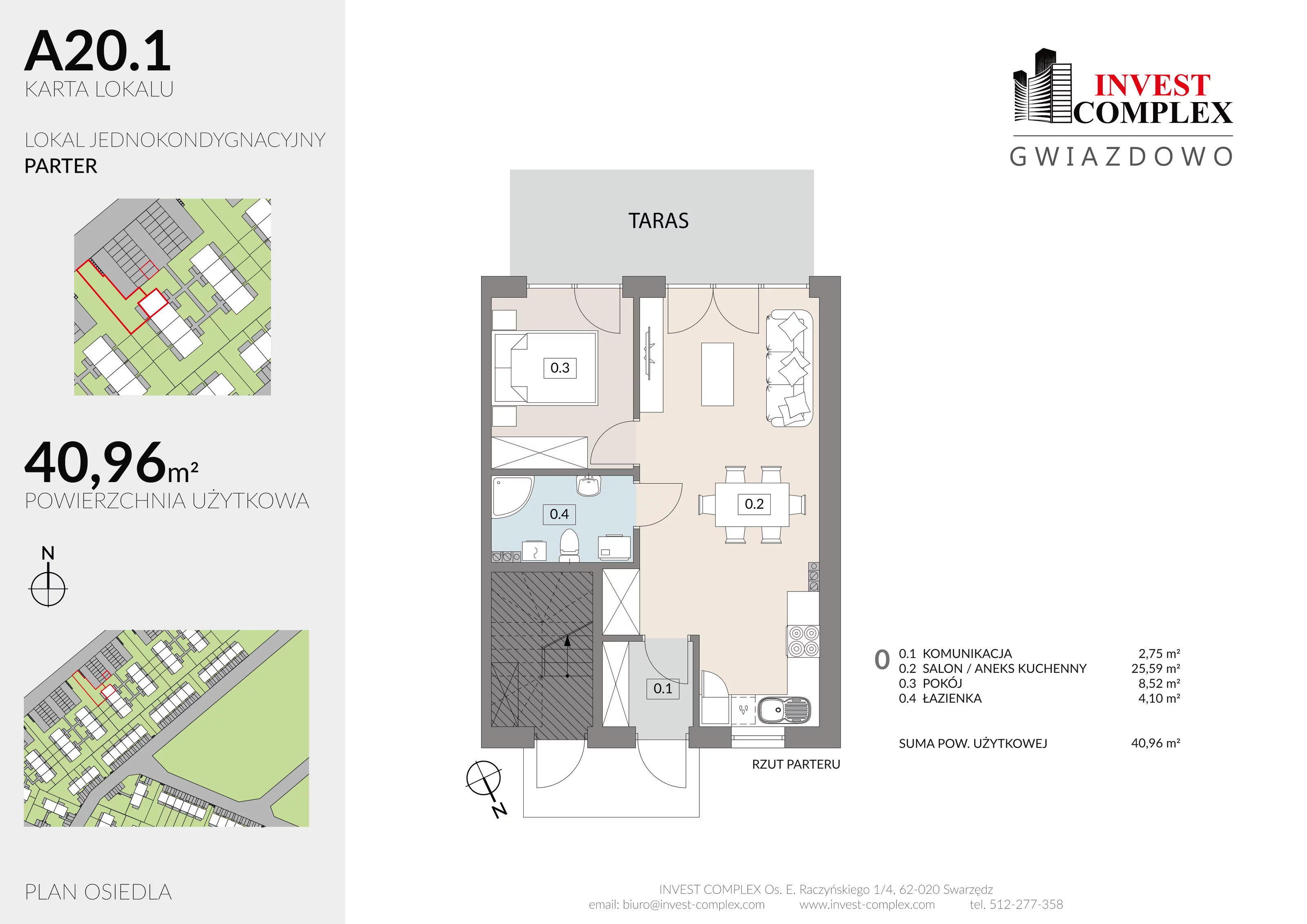 Mieszkanie 40,96 m², parter, oferta nr A20/1, Osiedle Gwiazdowo, Gwiazdowo, ul. Półwiejska