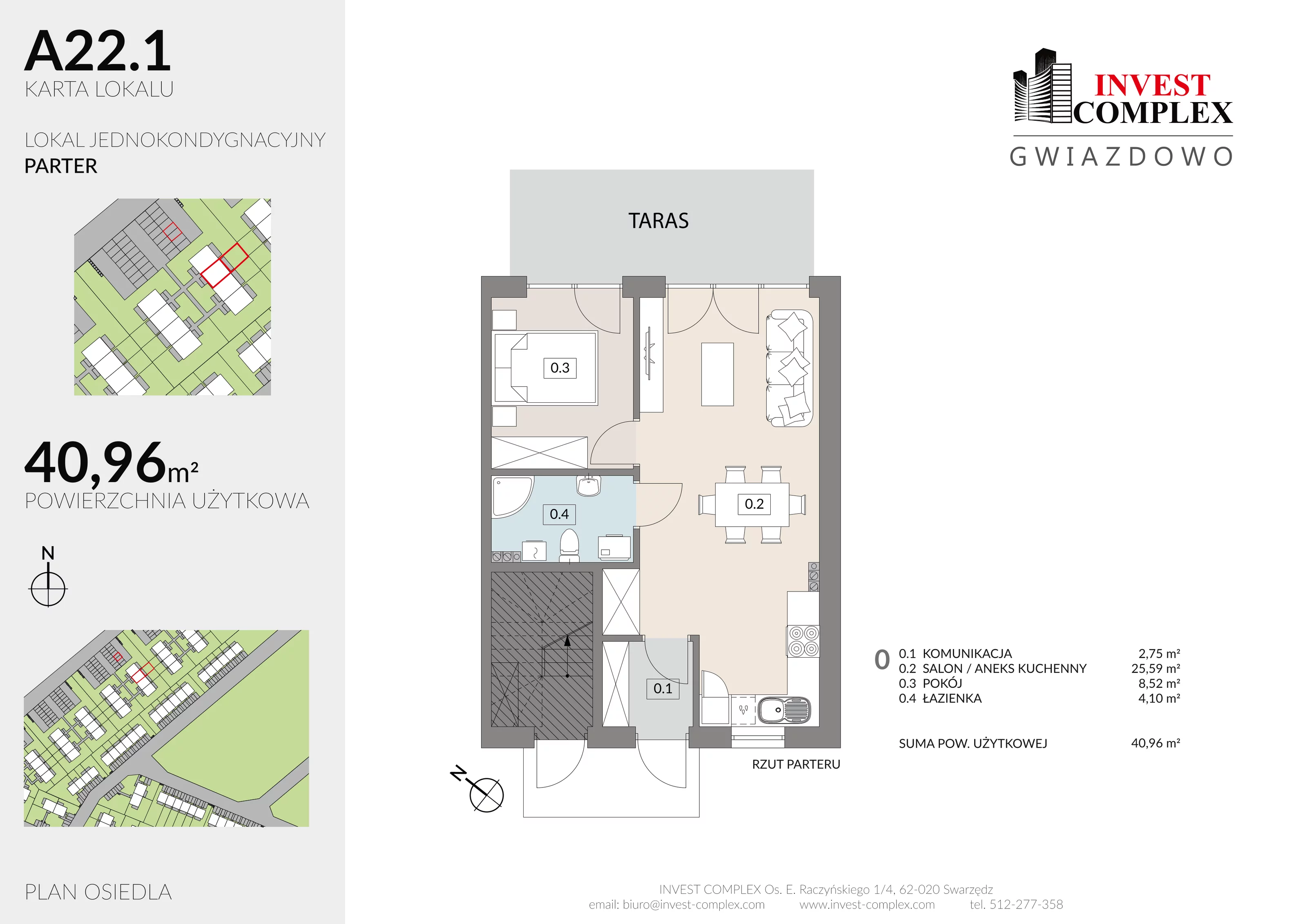 Mieszkanie 40,96 m², parter, oferta nr A22/1, Osiedle Gwiazdowo, Gwiazdowo, ul. Półwiejska