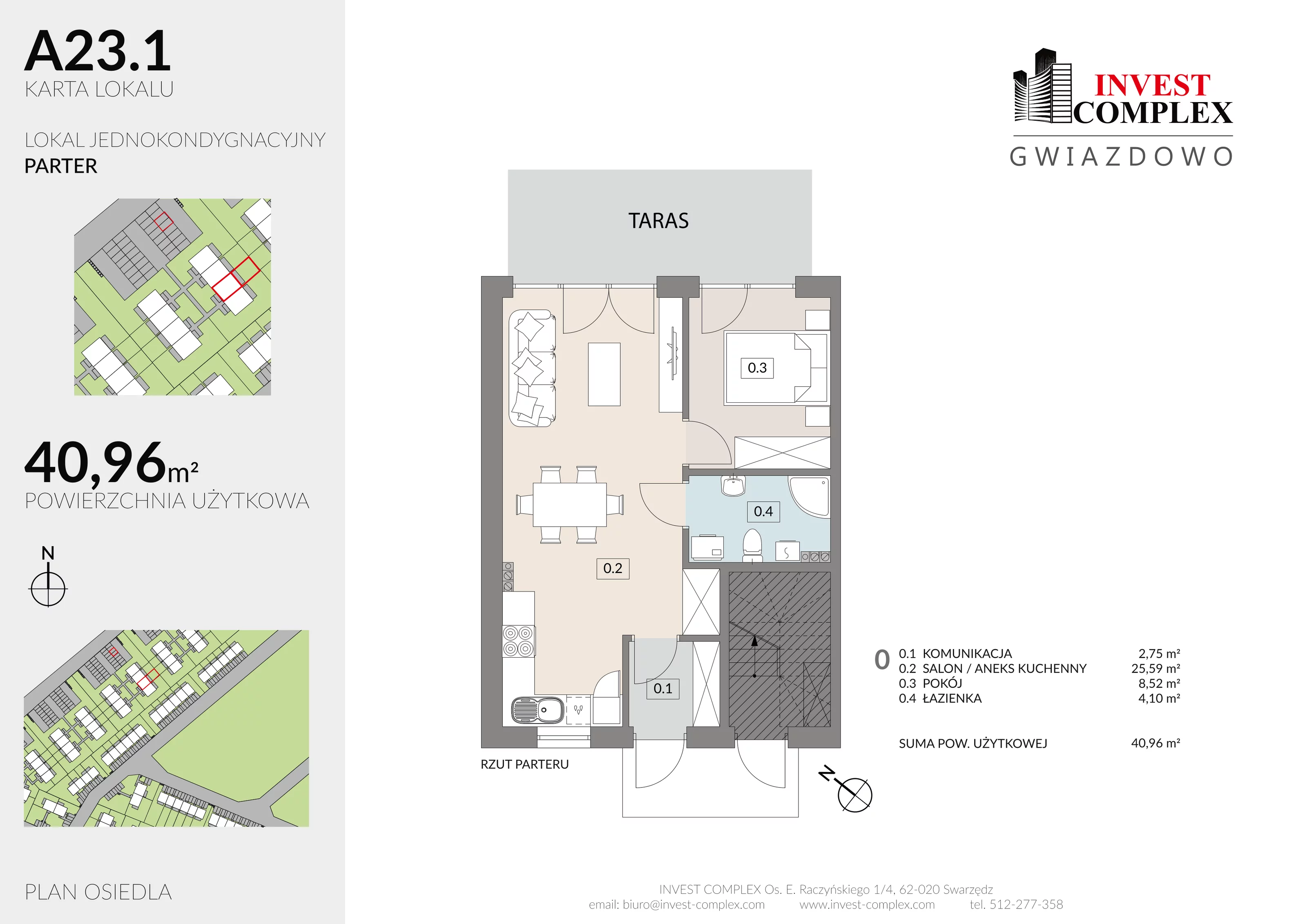 Mieszkanie 40,96 m², parter, oferta nr A23/1, Osiedle Gwiazdowo, Gwiazdowo, ul. Półwiejska