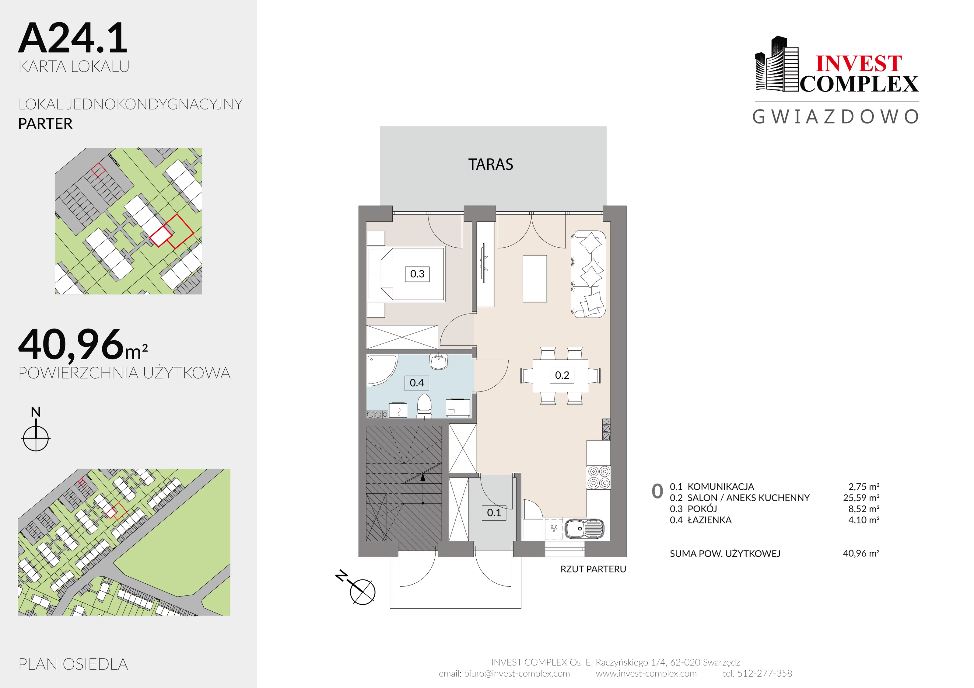 Mieszkanie 40,96 m², parter, oferta nr A24/1, Osiedle Gwiazdowo, Gwiazdowo, ul. Półwiejska