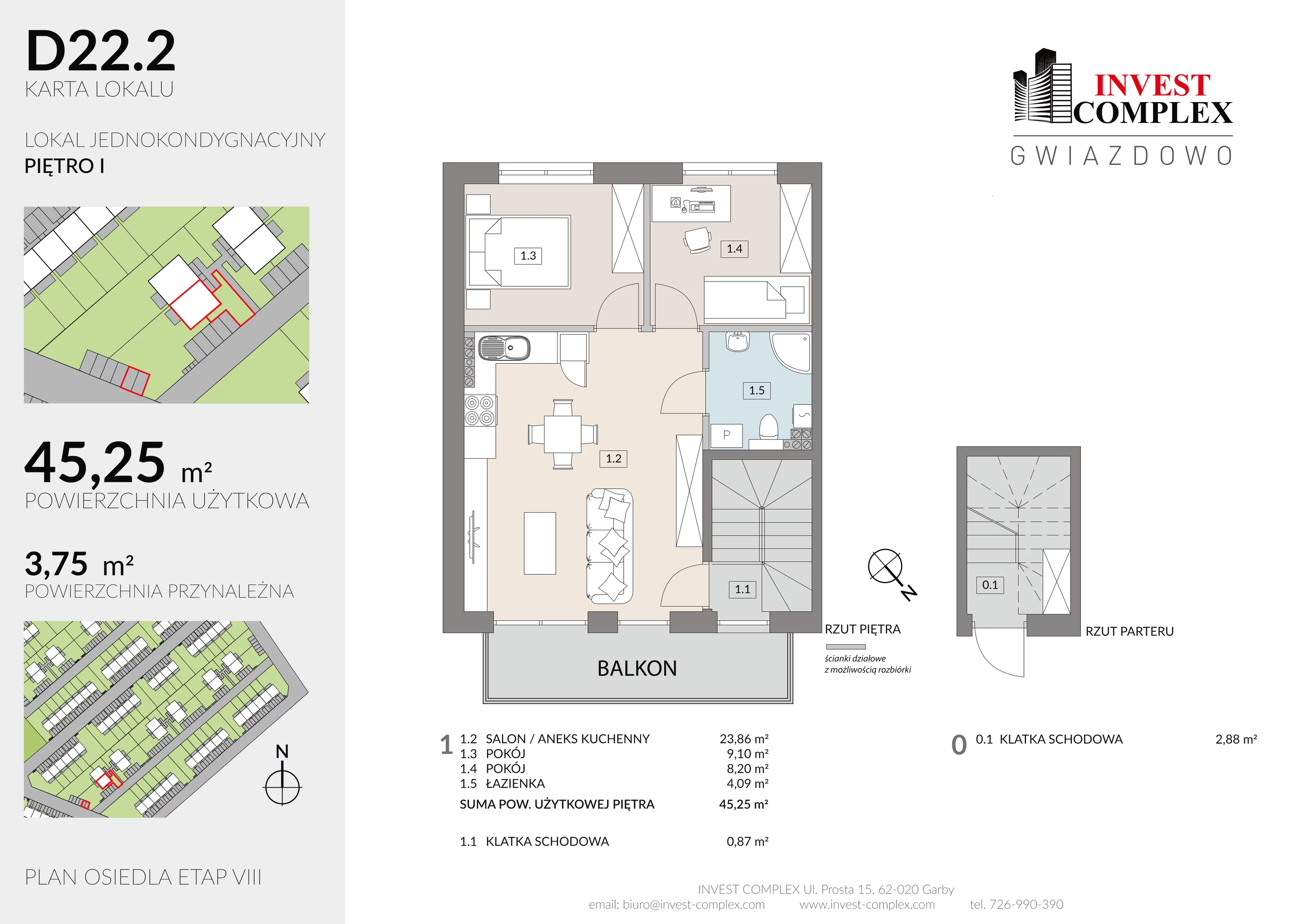 3 pokoje, mieszkanie 49,00 m², parter, oferta nr D22/2, Osiedle Gwiazdowo, Gwiazdowo, ul. Półwiejska