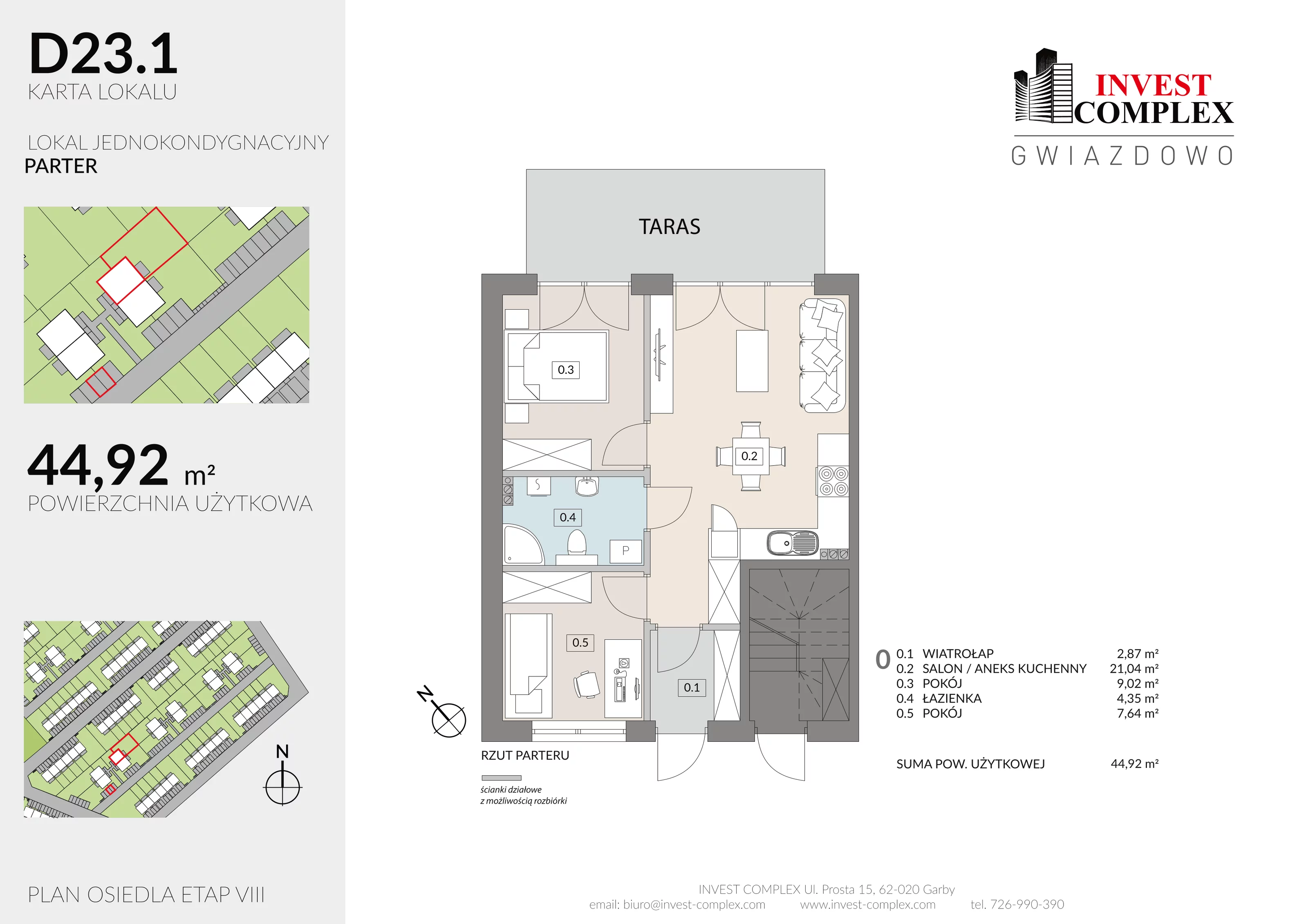 3 pokoje, mieszkanie 44,92 m², parter, oferta nr D23/1, Osiedle Gwiazdowo, Gwiazdowo, ul. Półwiejska