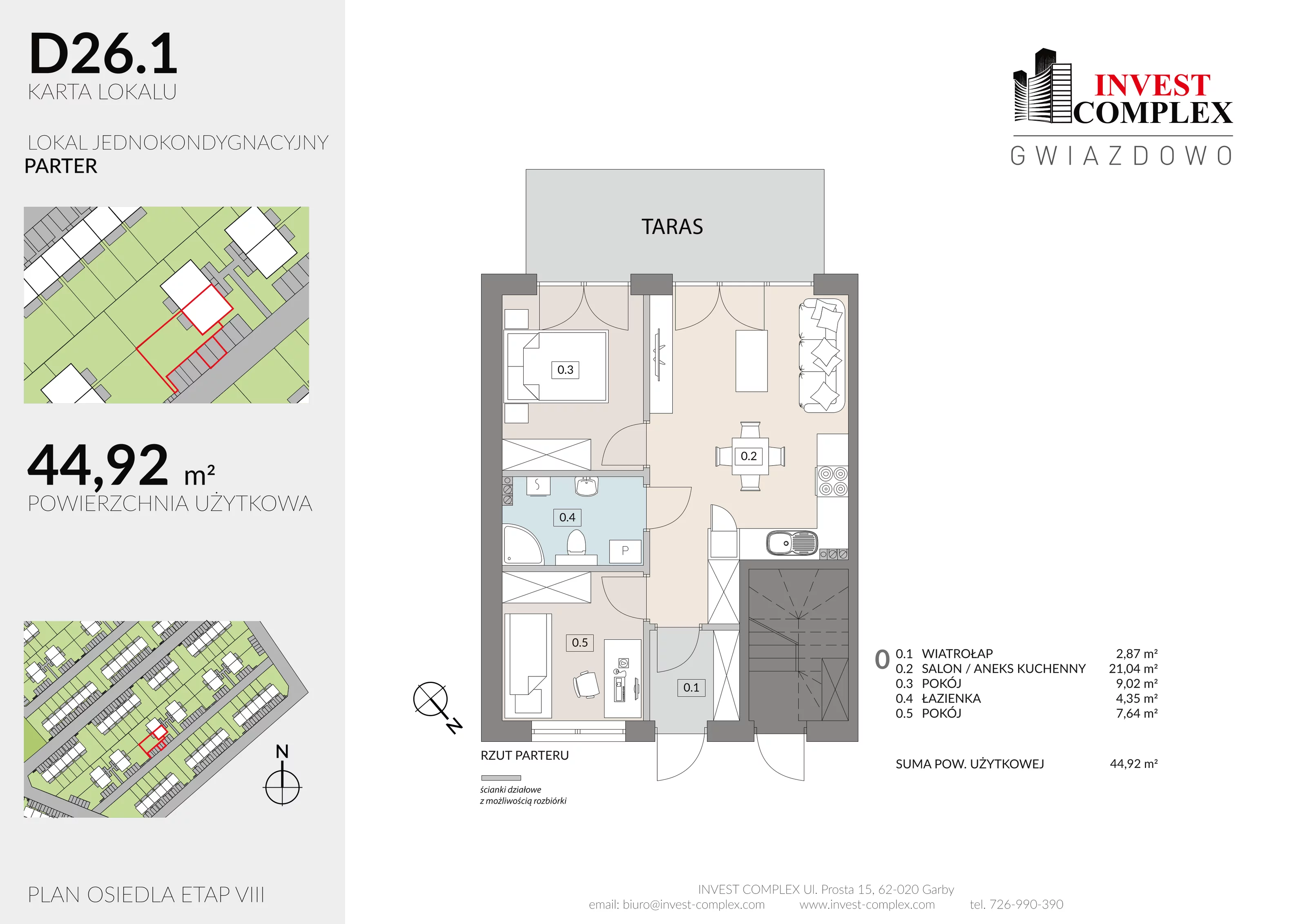3 pokoje, mieszkanie 44,92 m², parter, oferta nr D26/1, Osiedle Gwiazdowo, Gwiazdowo, ul. Półwiejska