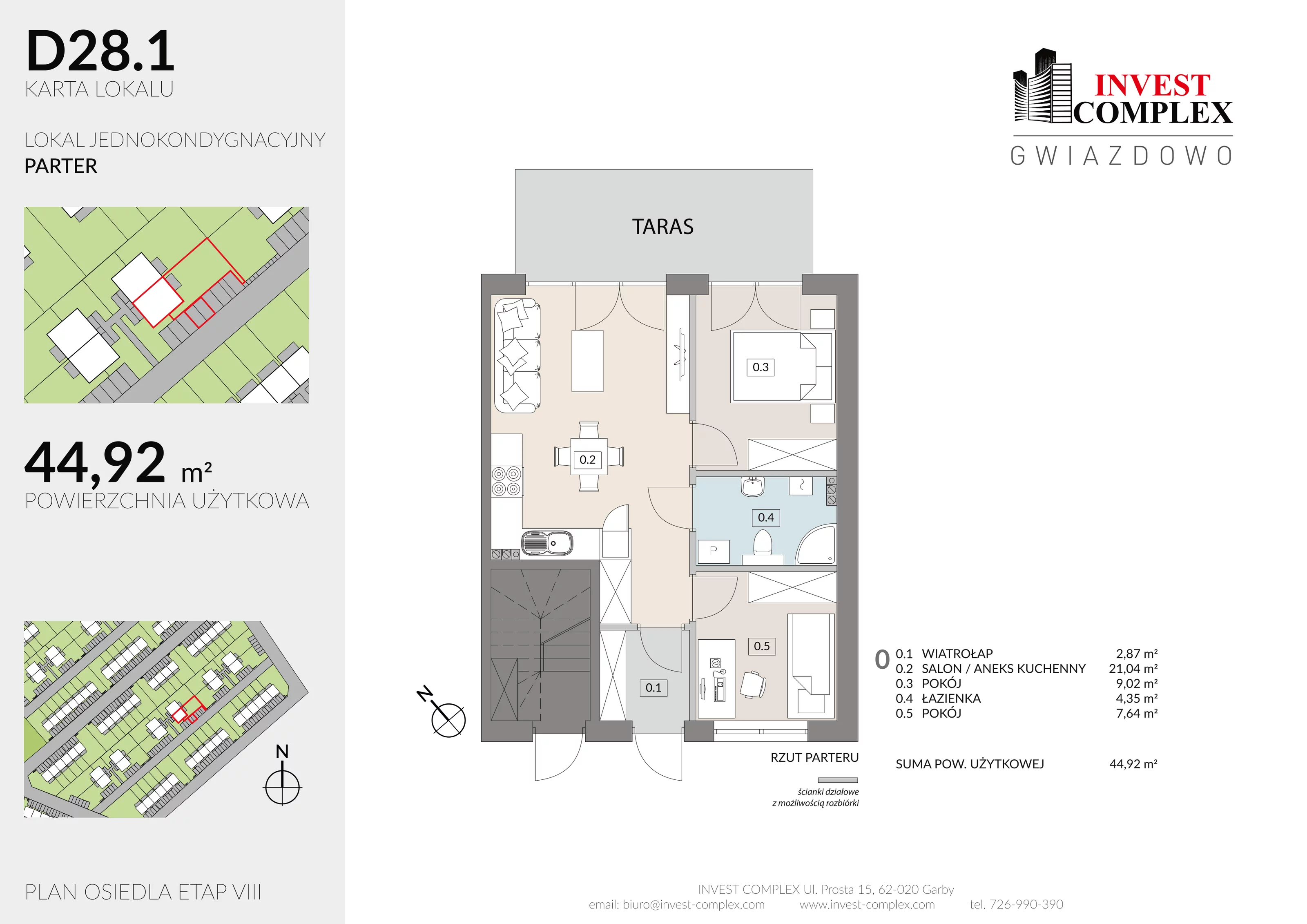 3 pokoje, mieszkanie 44,92 m², parter, oferta nr D28/1, Osiedle Gwiazdowo, Gwiazdowo, ul. Półwiejska