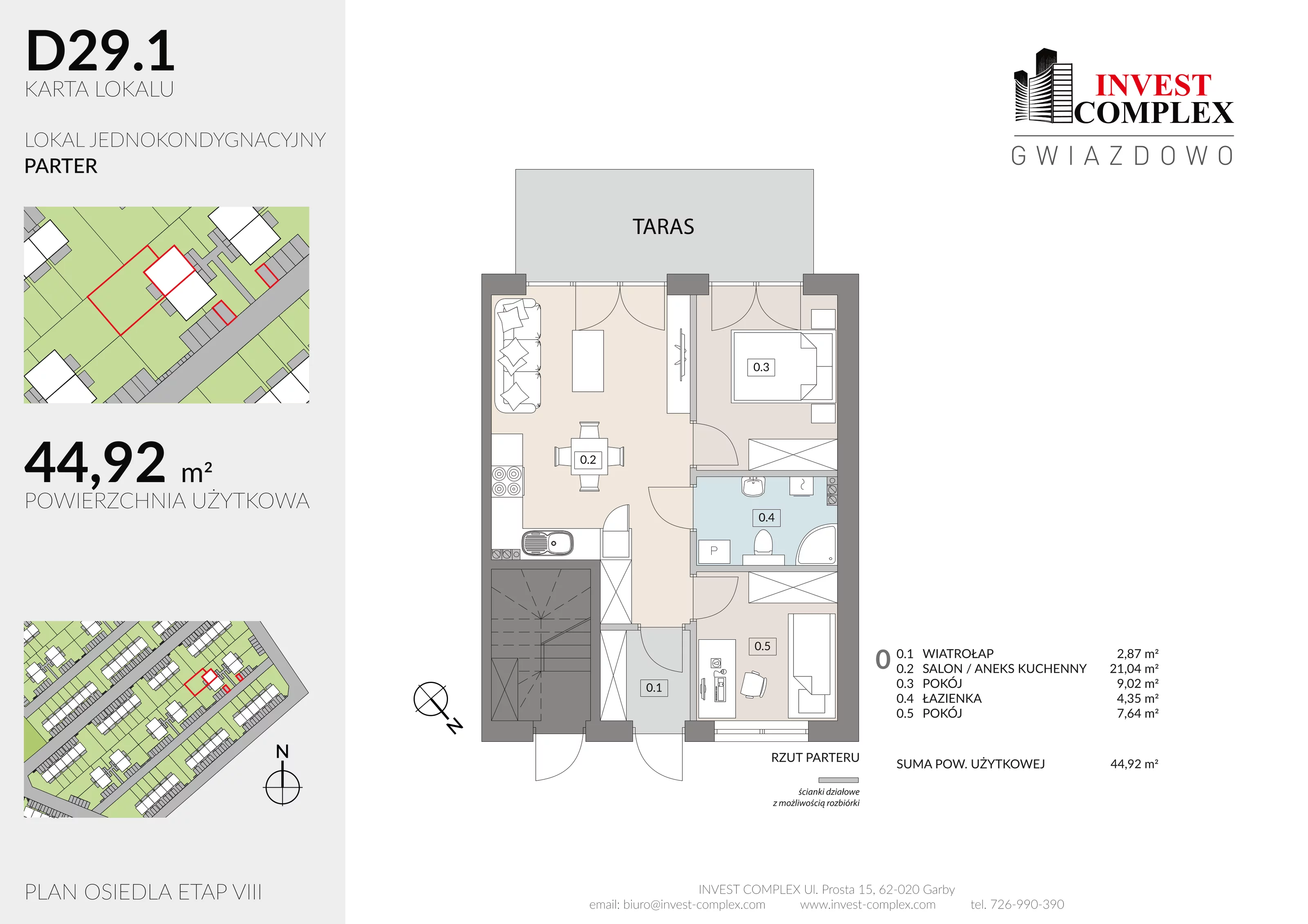 3 pokoje, mieszkanie 44,92 m², parter, oferta nr D29/1, Osiedle Gwiazdowo, Gwiazdowo, ul. Półwiejska