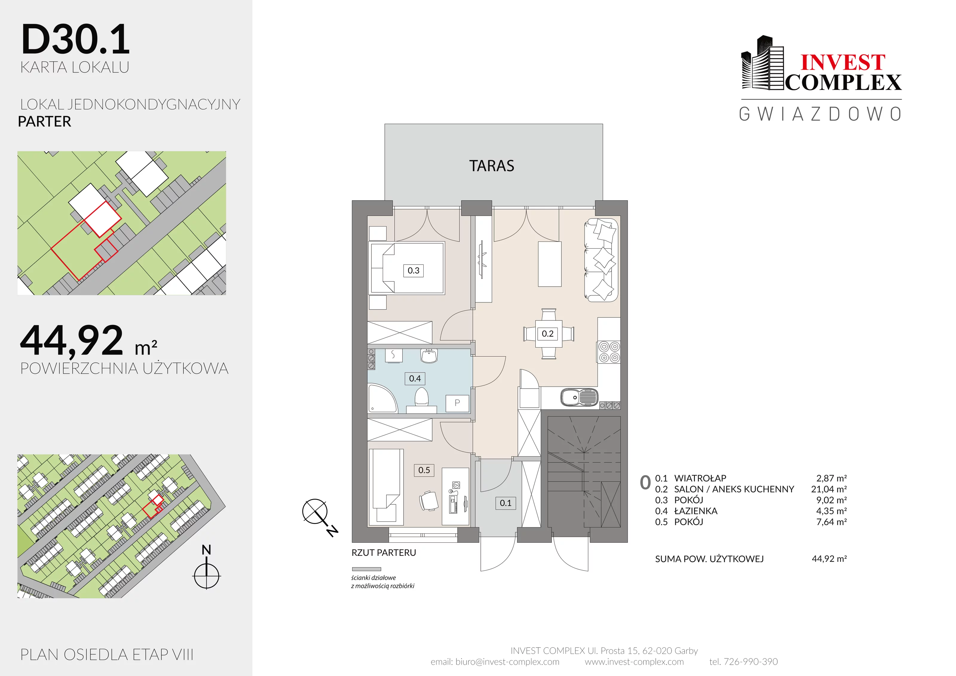 3 pokoje, mieszkanie 44,92 m², parter, oferta nr D30/1, Osiedle Gwiazdowo, Gwiazdowo, ul. Półwiejska