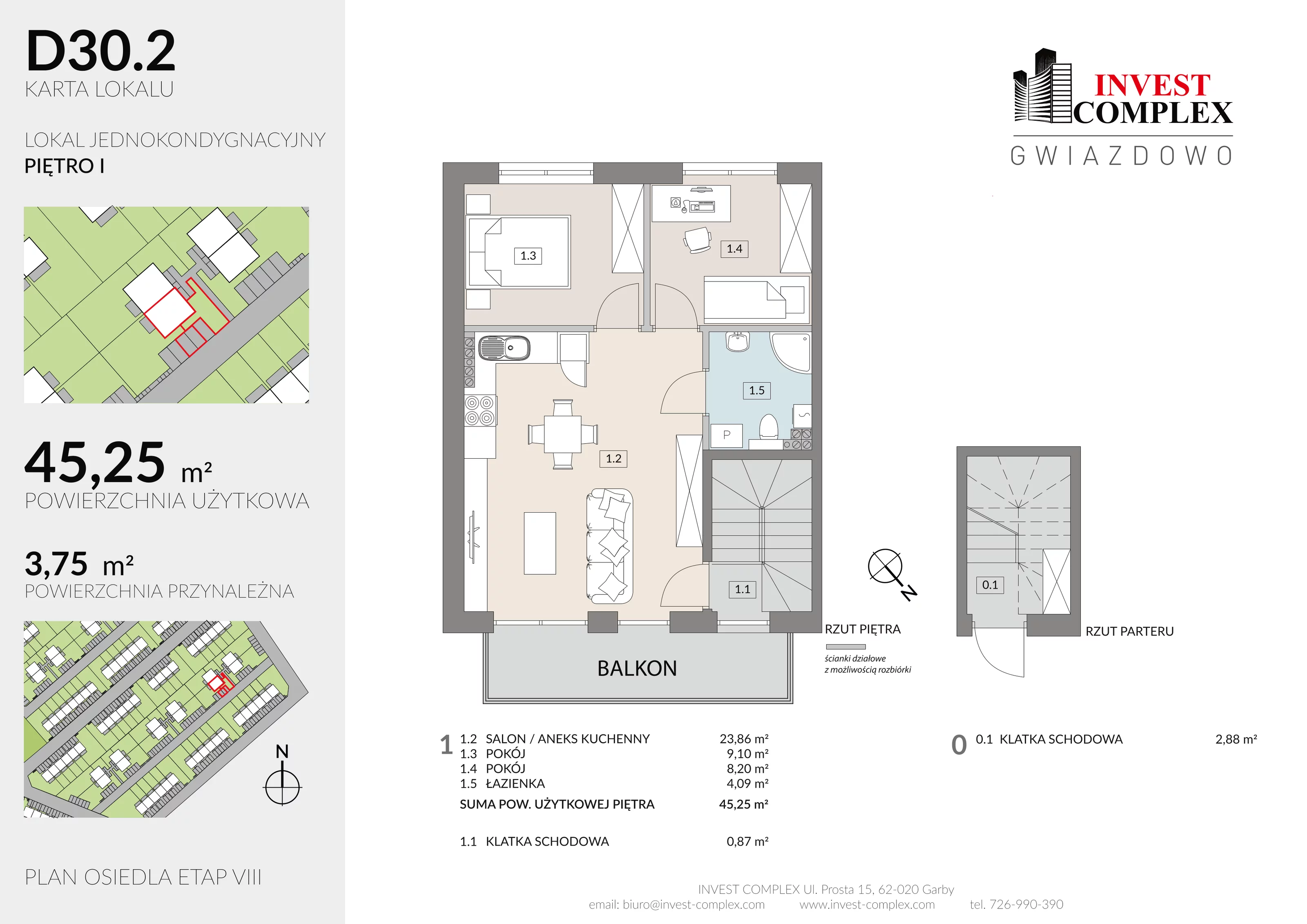 3 pokoje, mieszkanie 49,00 m², parter, oferta nr D30/2, Osiedle Gwiazdowo, Gwiazdowo, ul. Półwiejska