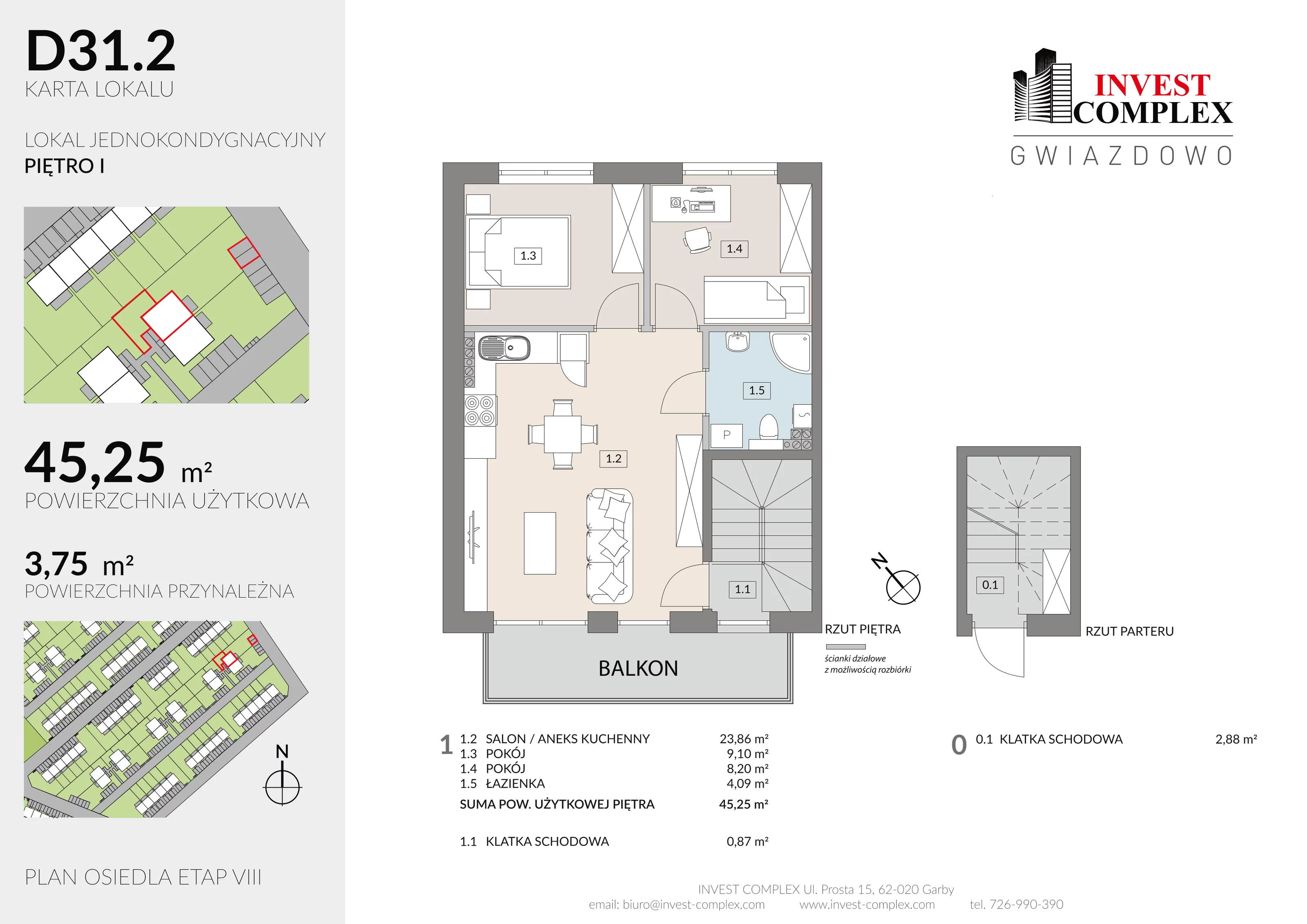 3 pokoje, mieszkanie 49,00 m², parter, oferta nr D31/2, Osiedle Gwiazdowo, Gwiazdowo, ul. Półwiejska