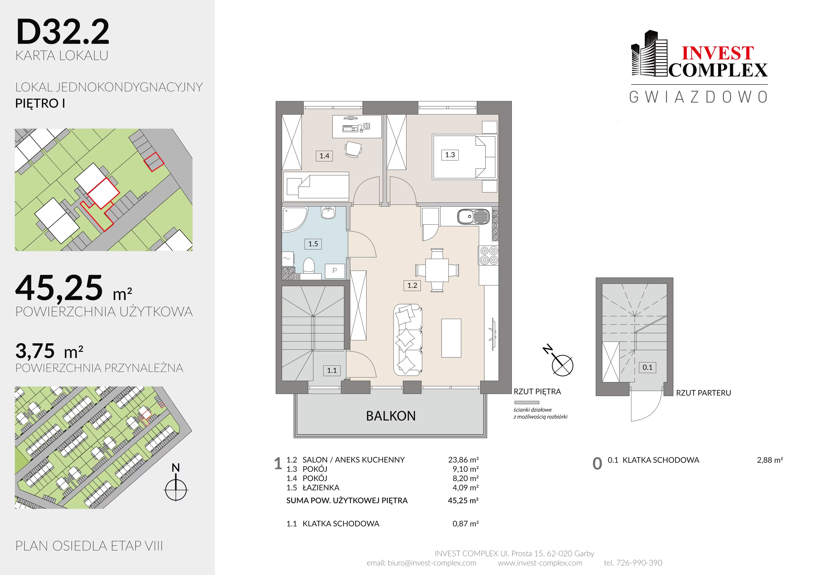 3 pokoje, mieszkanie 49,00 m², parter, oferta nr D32/2, Osiedle Gwiazdowo, Gwiazdowo, ul. Półwiejska
