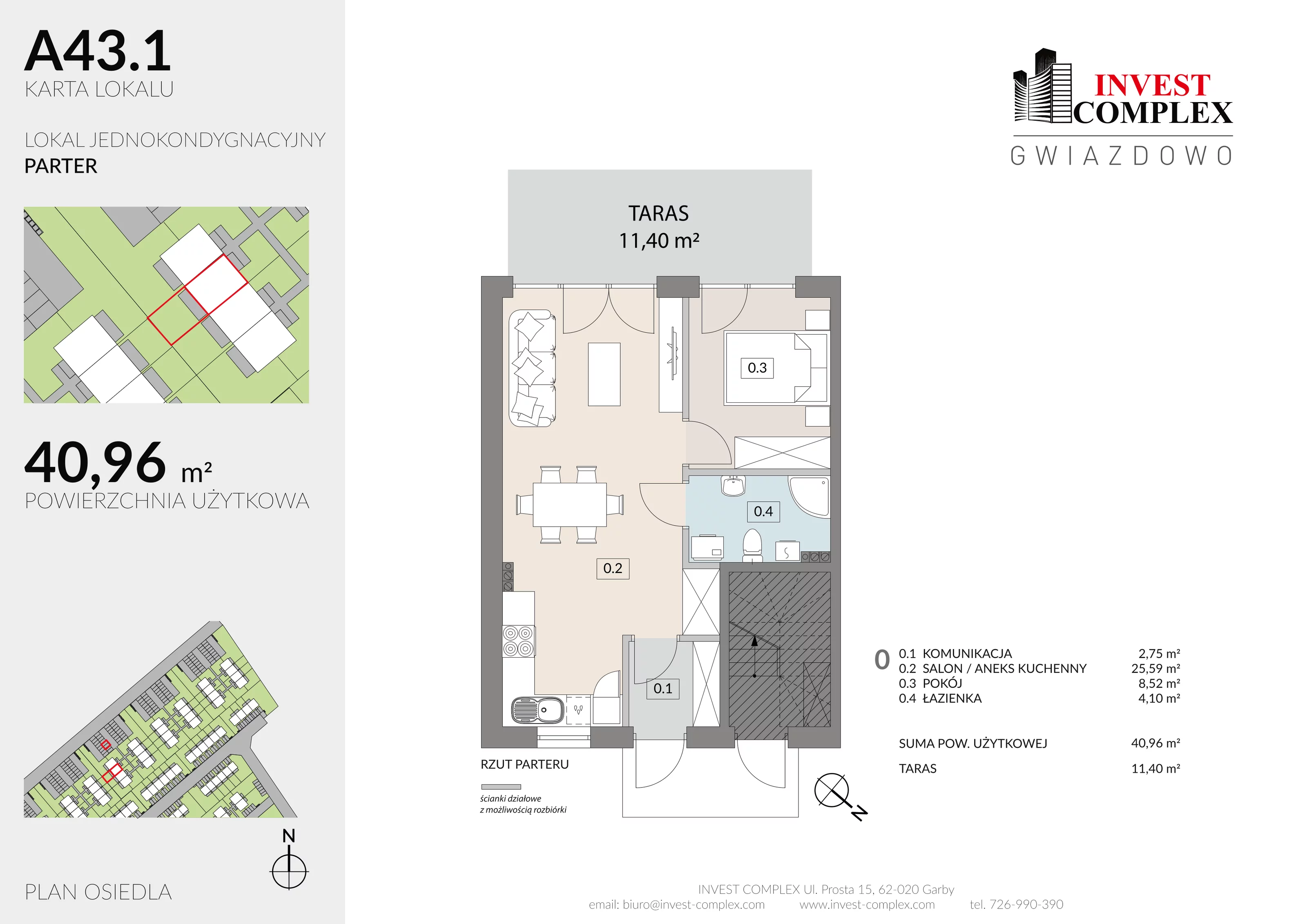 Mieszkanie 40,96 m², parter, oferta nr A43/1, Osiedle Gwiazdowo, Gwiazdowo, ul. Półwiejska