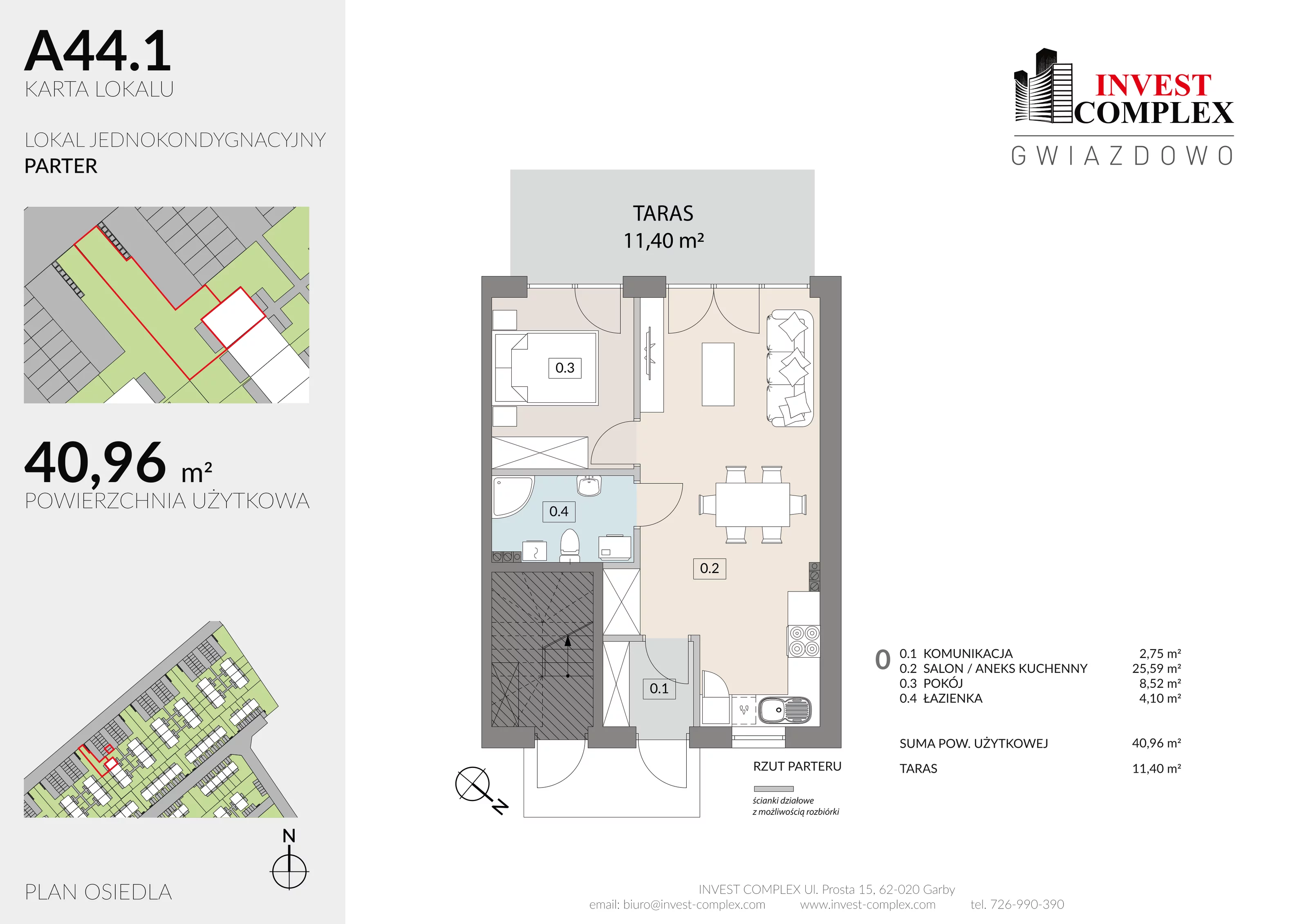 Mieszkanie 40,96 m², parter, oferta nr A44/1, Osiedle Gwiazdowo, Gwiazdowo, ul. Półwiejska