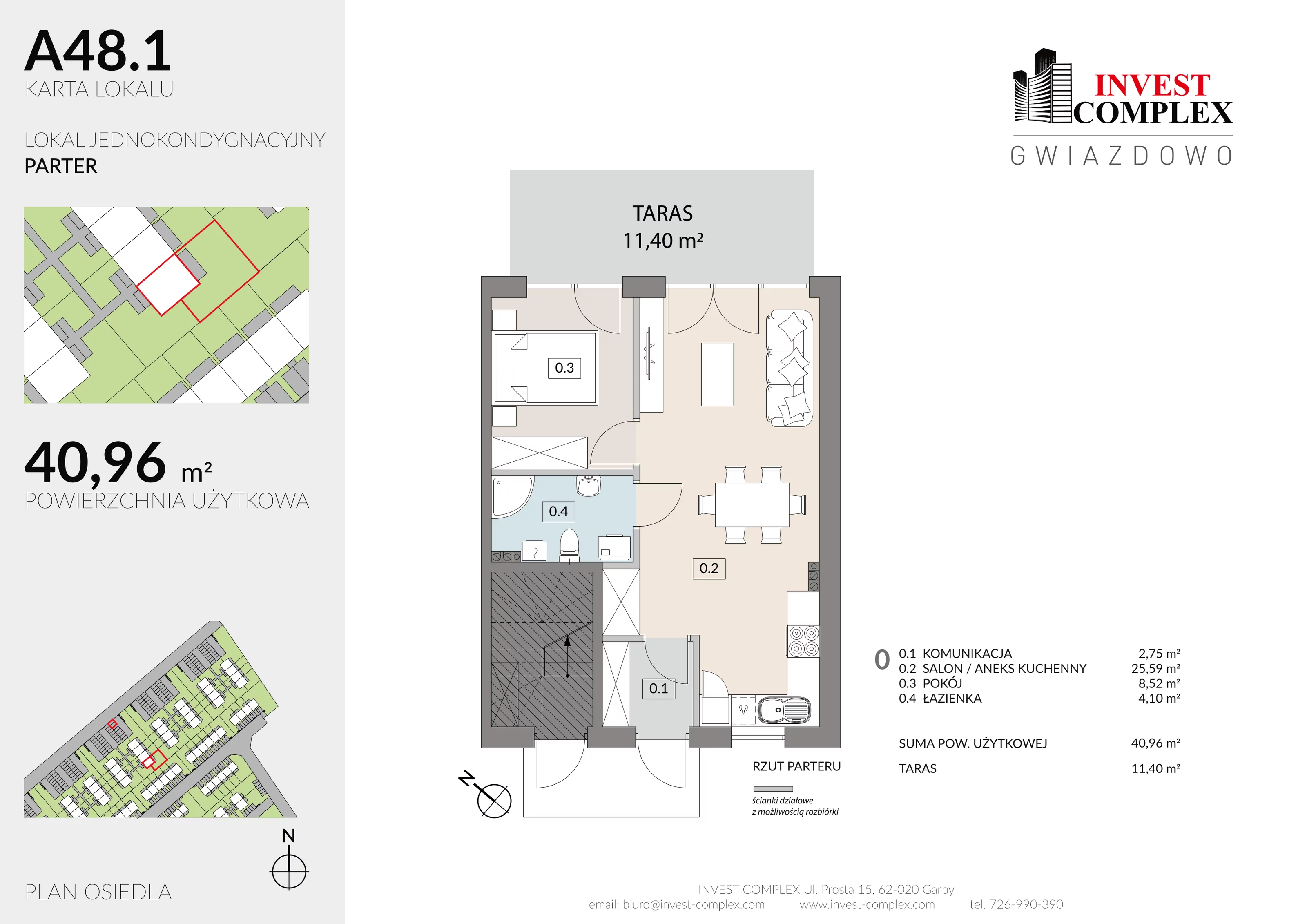 Mieszkanie 40,96 m², parter, oferta nr A48/1, Osiedle Gwiazdowo, Gwiazdowo, ul. Półwiejska