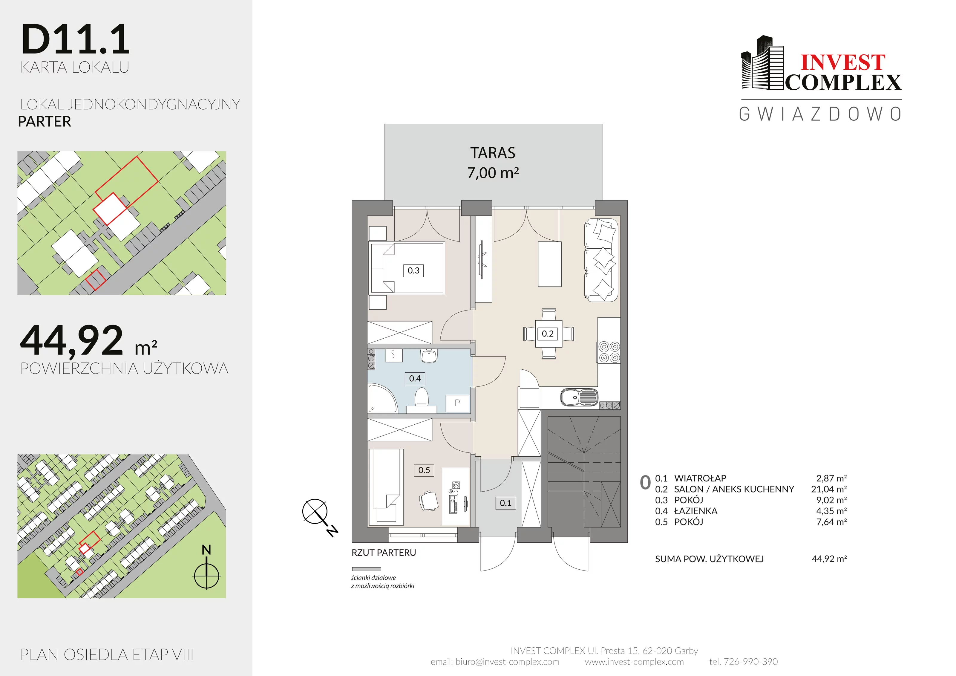 3 pokoje, mieszkanie 44,92 m², parter, oferta nr D11/1, Osiedle Gwiazdowo, Gwiazdowo, ul. Półwiejska