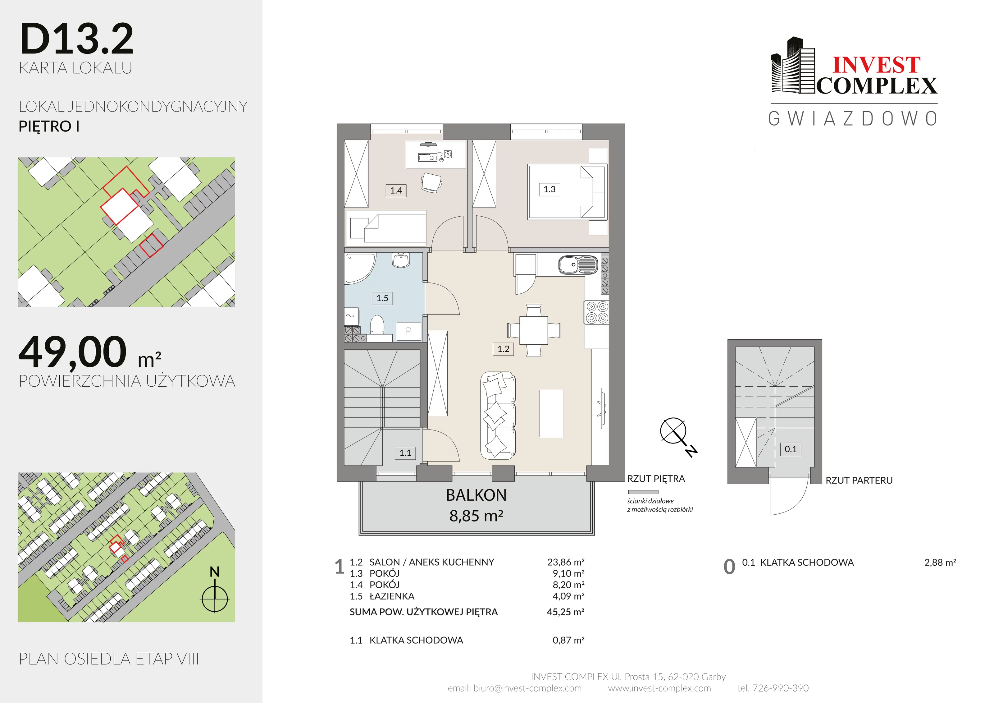 3 pokoje, mieszkanie 49,00 m², piętro 1, oferta nr D13/2, Osiedle Gwiazdowo, Gwiazdowo, ul. Półwiejska