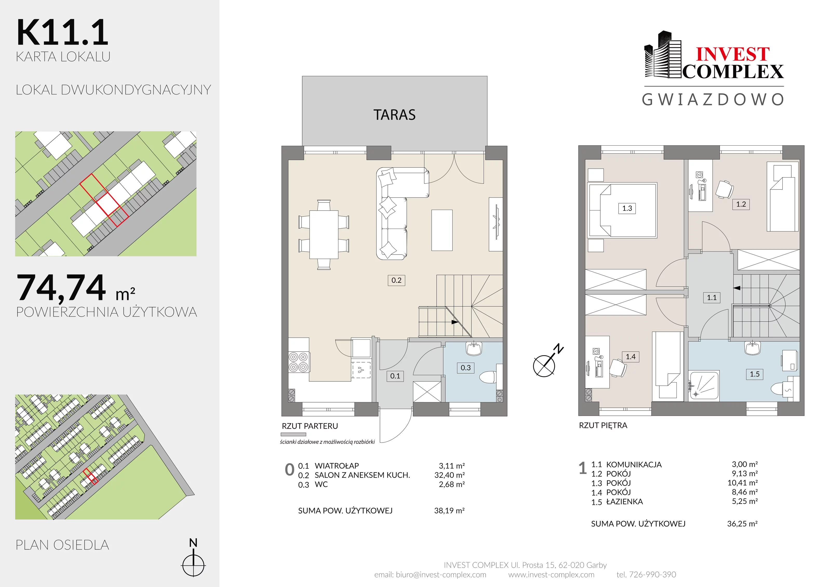 4 pokoje, mieszkanie 74,44 m², parter, oferta nr K11/1, Osiedle Gwiazdowo, Gwiazdowo, ul. Półwiejska