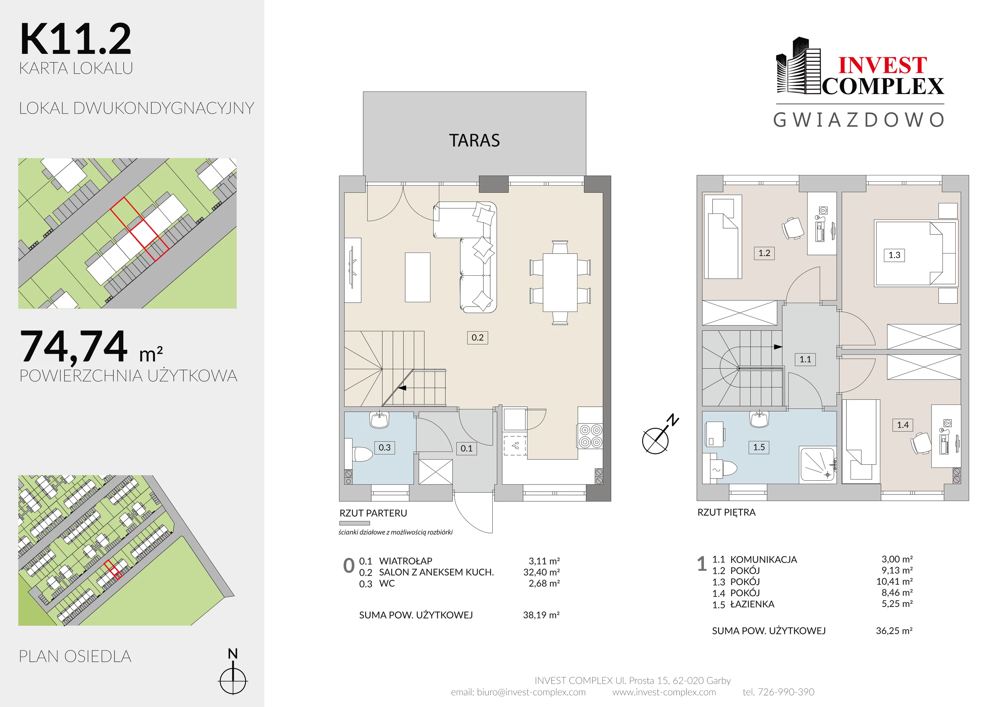 4 pokoje, mieszkanie 74,44 m², parter, oferta nr K11/2, Osiedle Gwiazdowo, Gwiazdowo, ul. Półwiejska