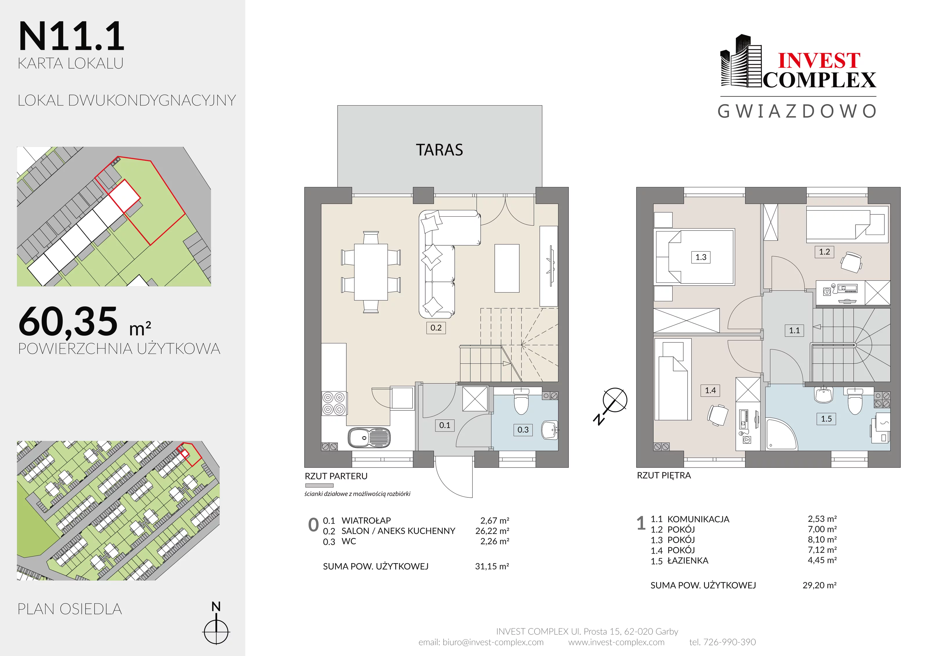 4 pokoje, mieszkanie 60,35 m², parter, oferta nr N11/1, Osiedle Gwiazdowo, Gwiazdowo, ul. Półwiejska