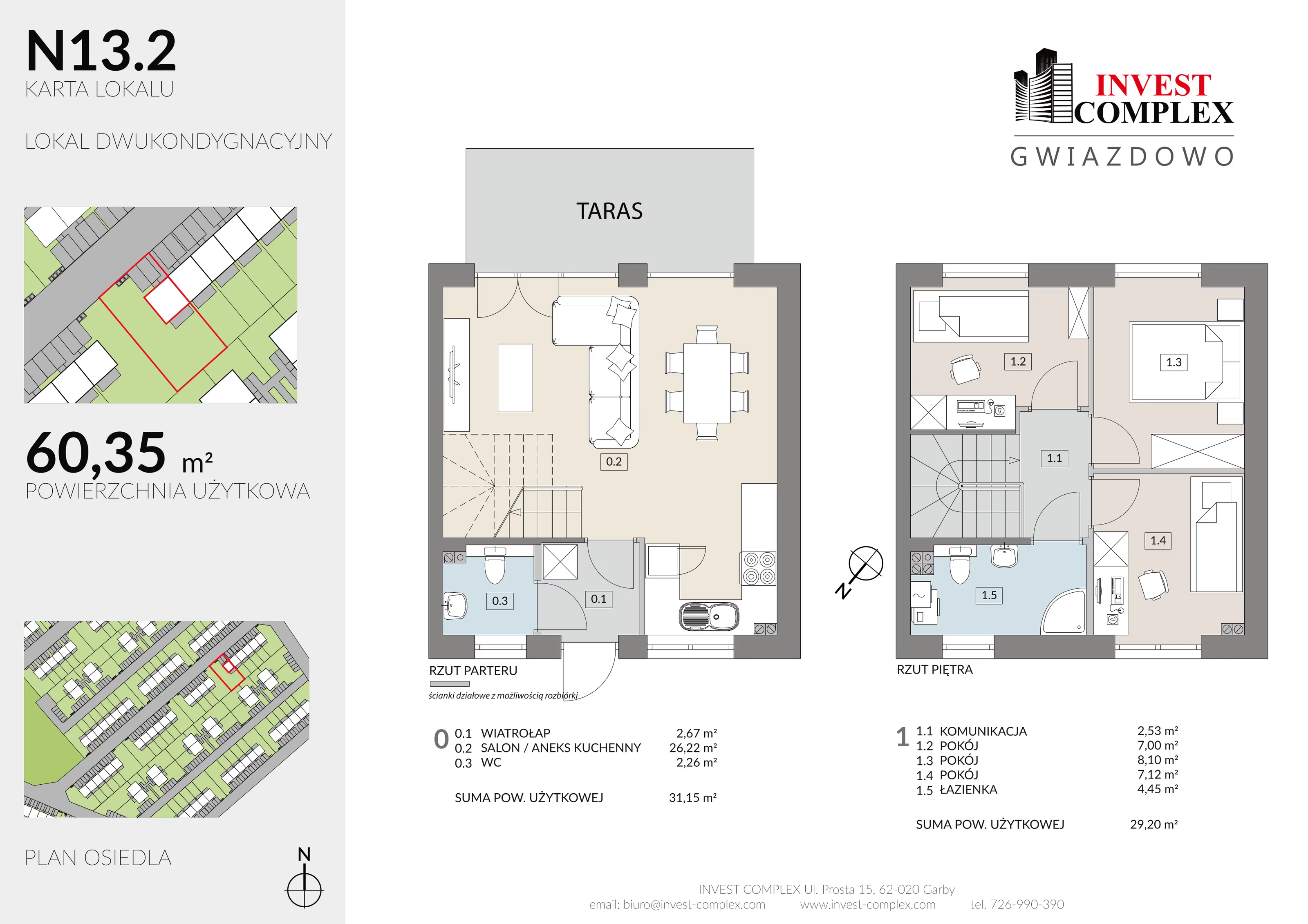 4 pokoje, mieszkanie 60,35 m², parter, oferta nr N13/2, Osiedle Gwiazdowo, Gwiazdowo, ul. Półwiejska