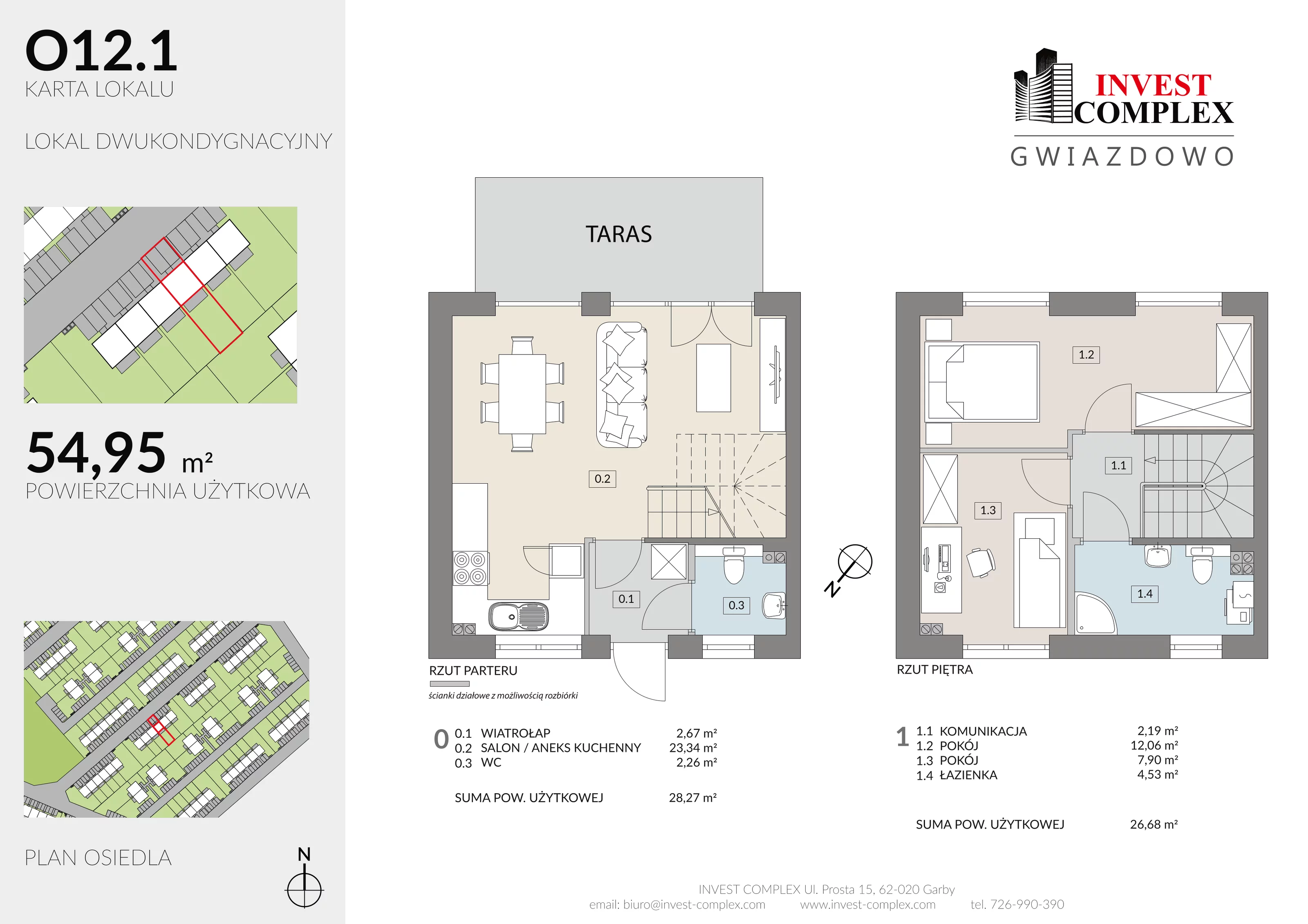 3 pokoje, mieszkanie 54,59 m², parter, oferta nr O12/1, Osiedle Gwiazdowo, Gwiazdowo, ul. Półwiejska