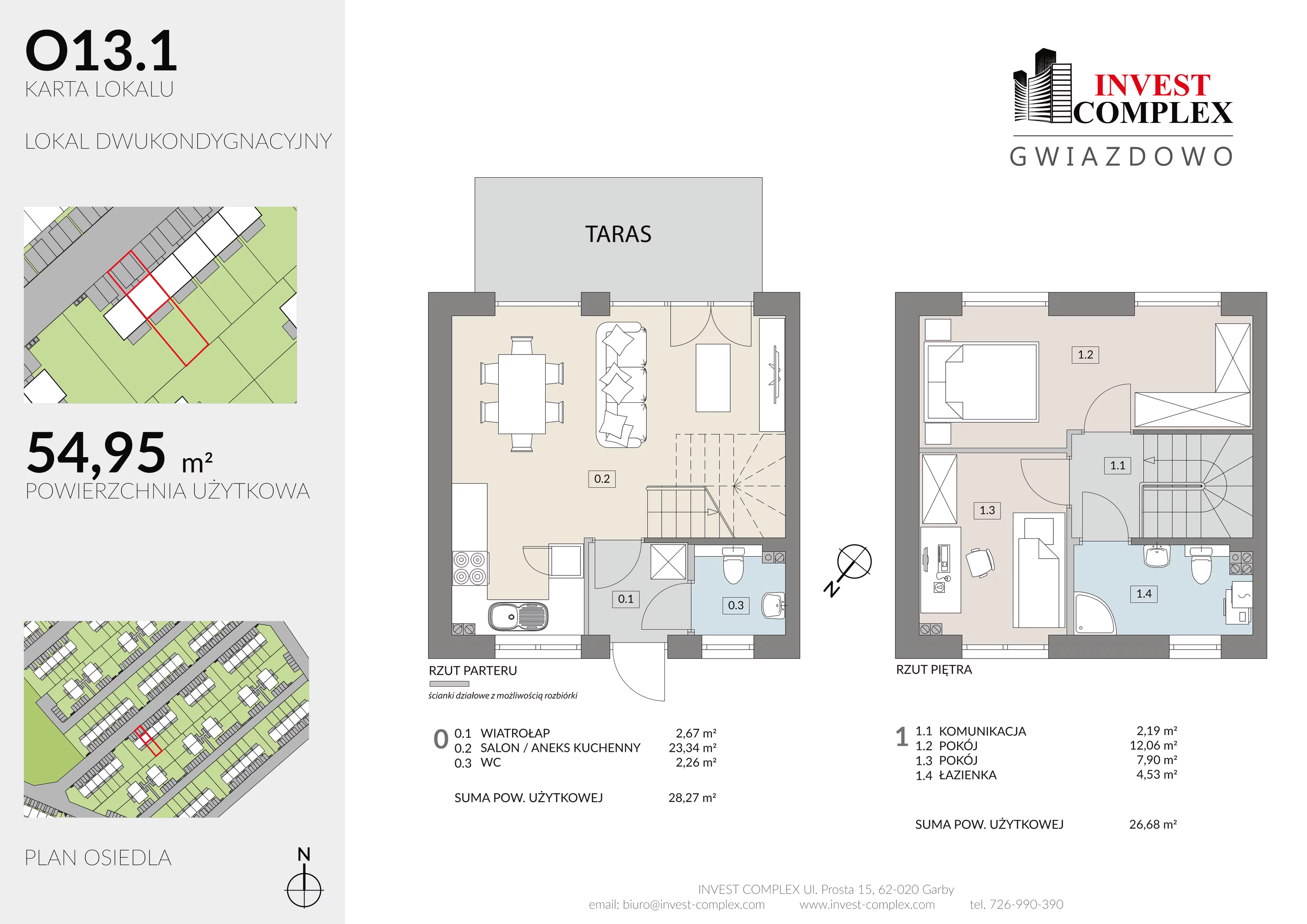 3 pokoje, mieszkanie 54,59 m², parter, oferta nr O13/1, Osiedle Gwiazdowo, Gwiazdowo, ul. Półwiejska