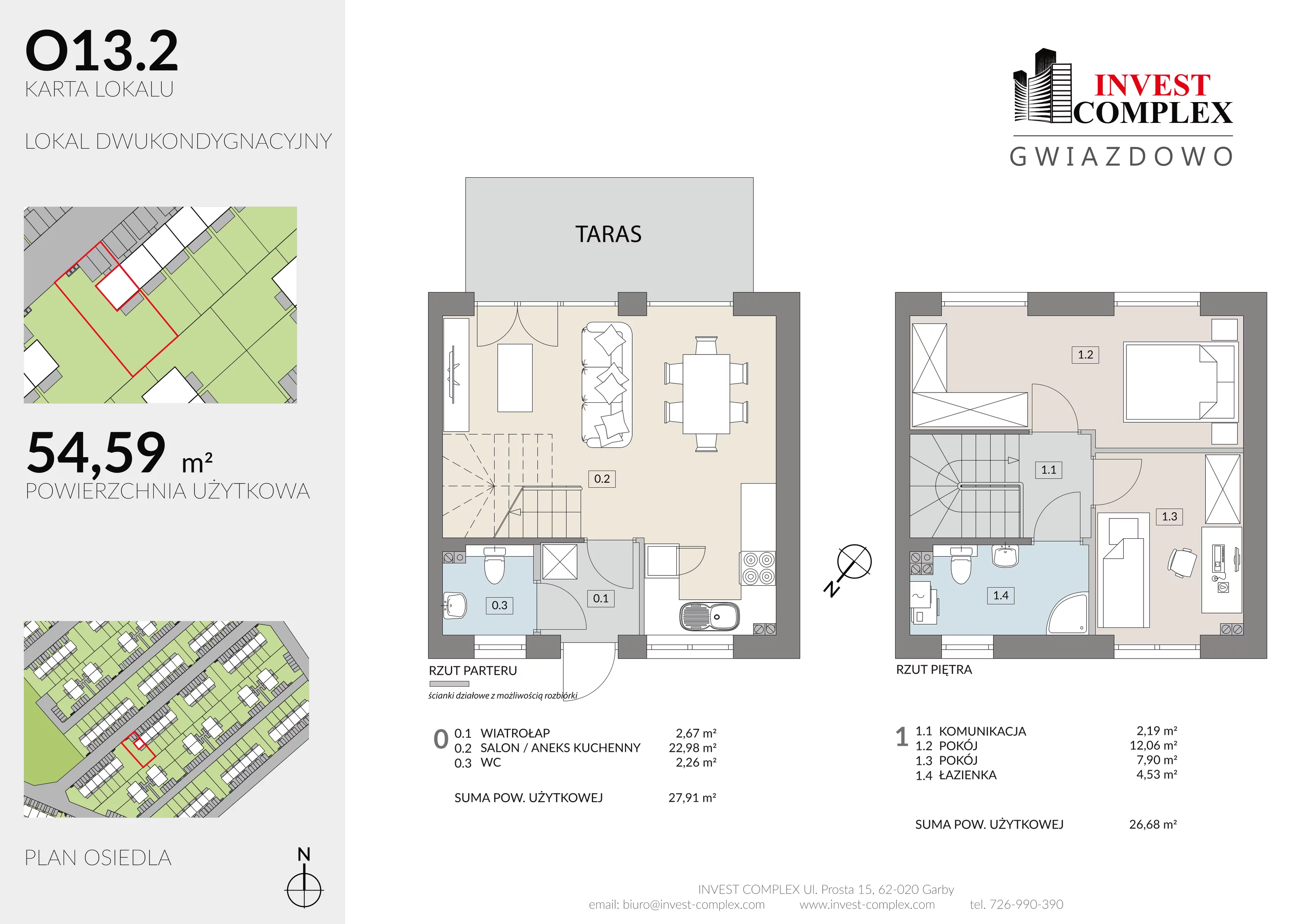 3 pokoje, mieszkanie 54,95 m², parter, oferta nr O13/2, Osiedle Gwiazdowo, Gwiazdowo, ul. Półwiejska