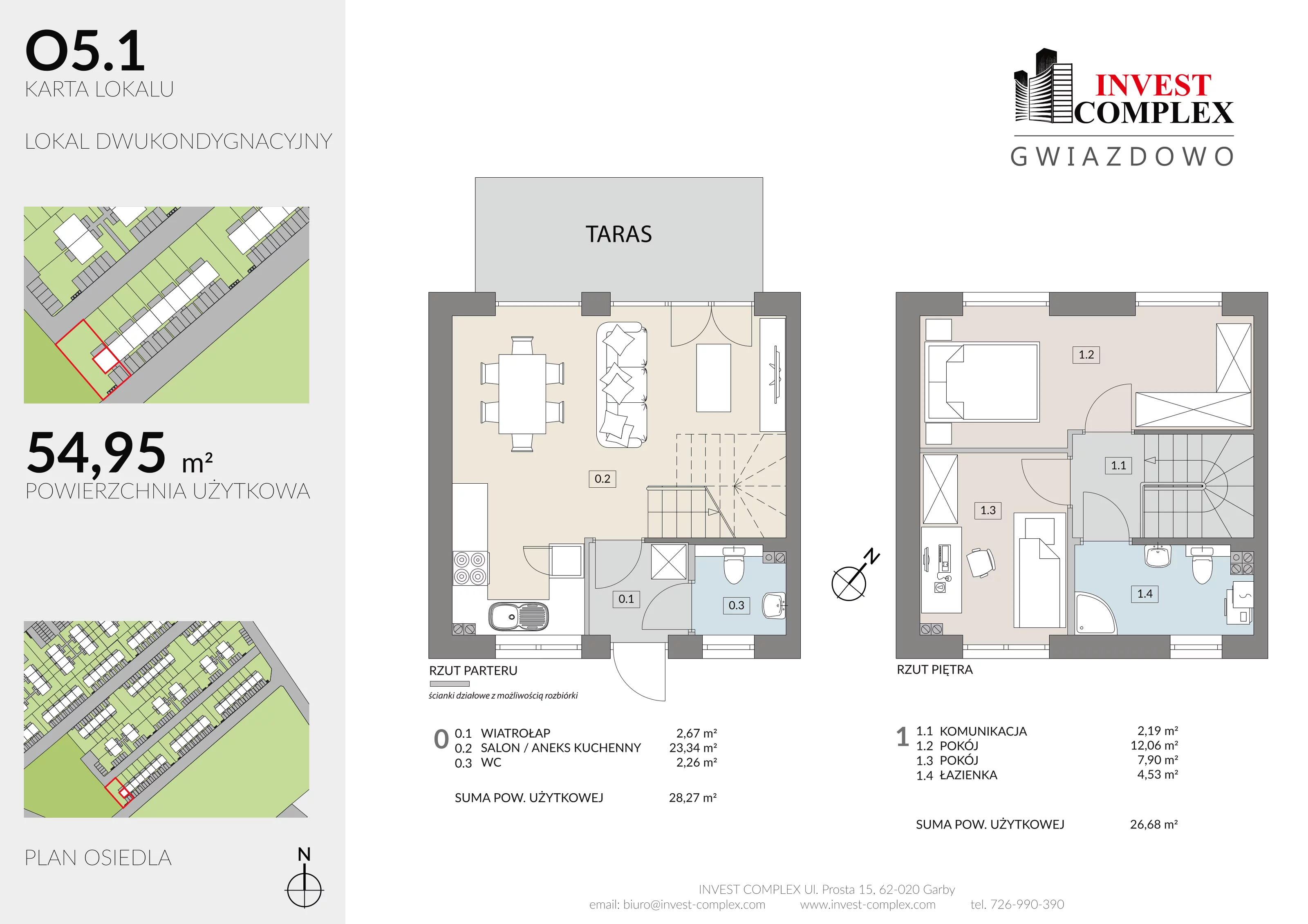 3 pokoje, mieszkanie 54,95 m², parter, oferta nr O5/1, Osiedle Gwiazdowo, Gwiazdowo, ul. Półwiejska
