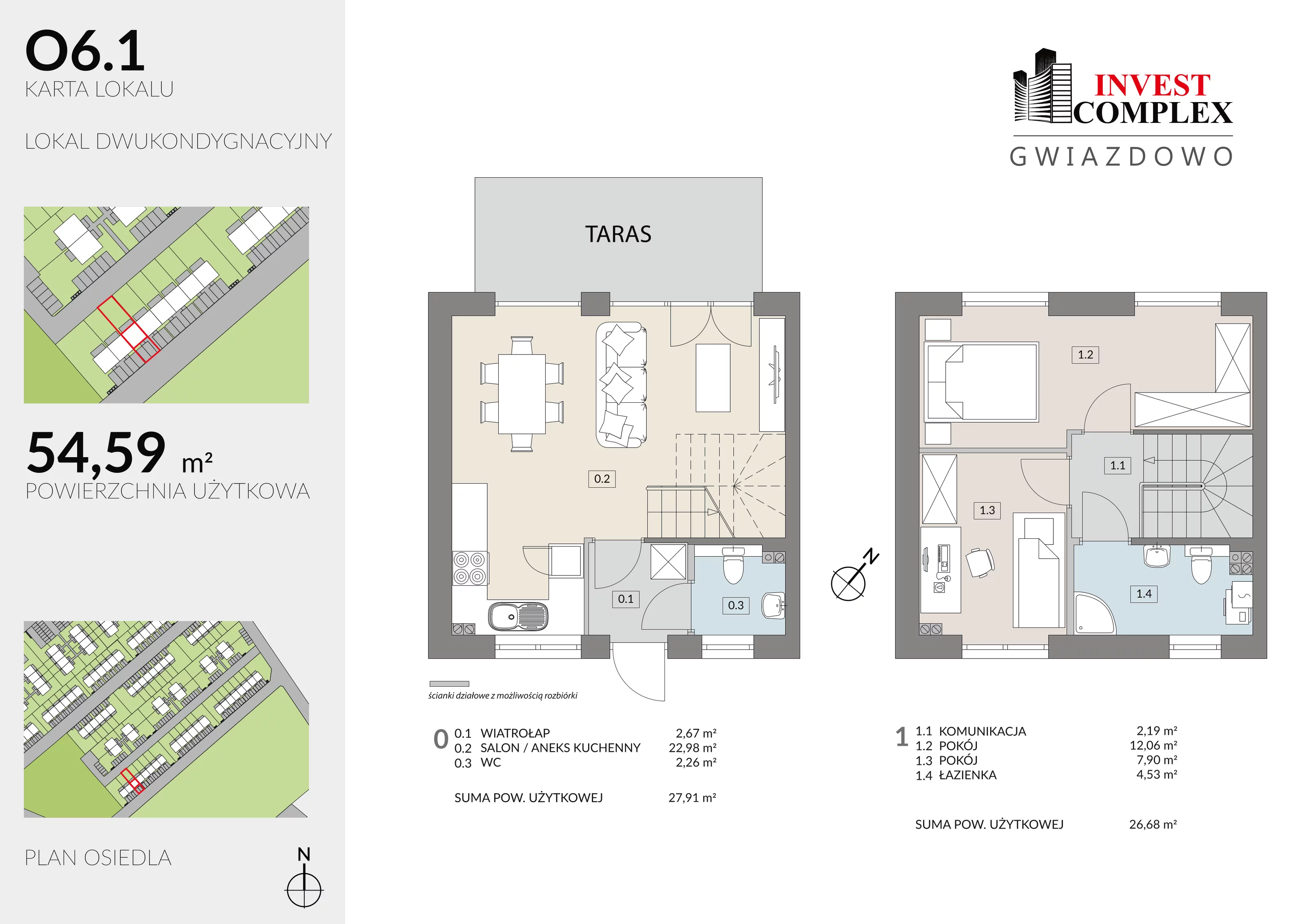3 pokoje, mieszkanie 54,59 m², parter, oferta nr O6/1, Osiedle Gwiazdowo, Gwiazdowo, ul. Półwiejska