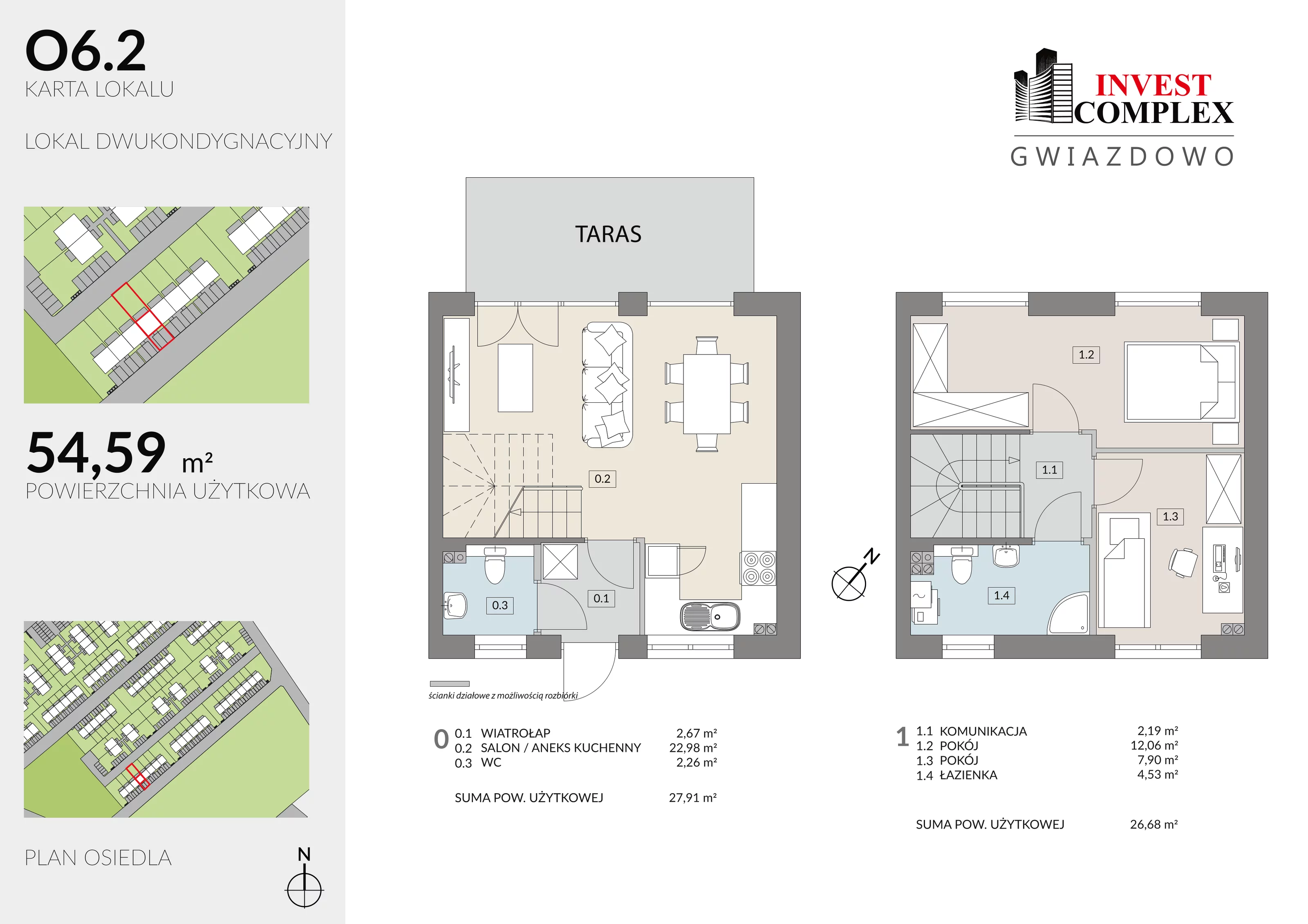 3 pokoje, mieszkanie 54,59 m², parter, oferta nr O6/2, Osiedle Gwiazdowo, Gwiazdowo, ul. Półwiejska