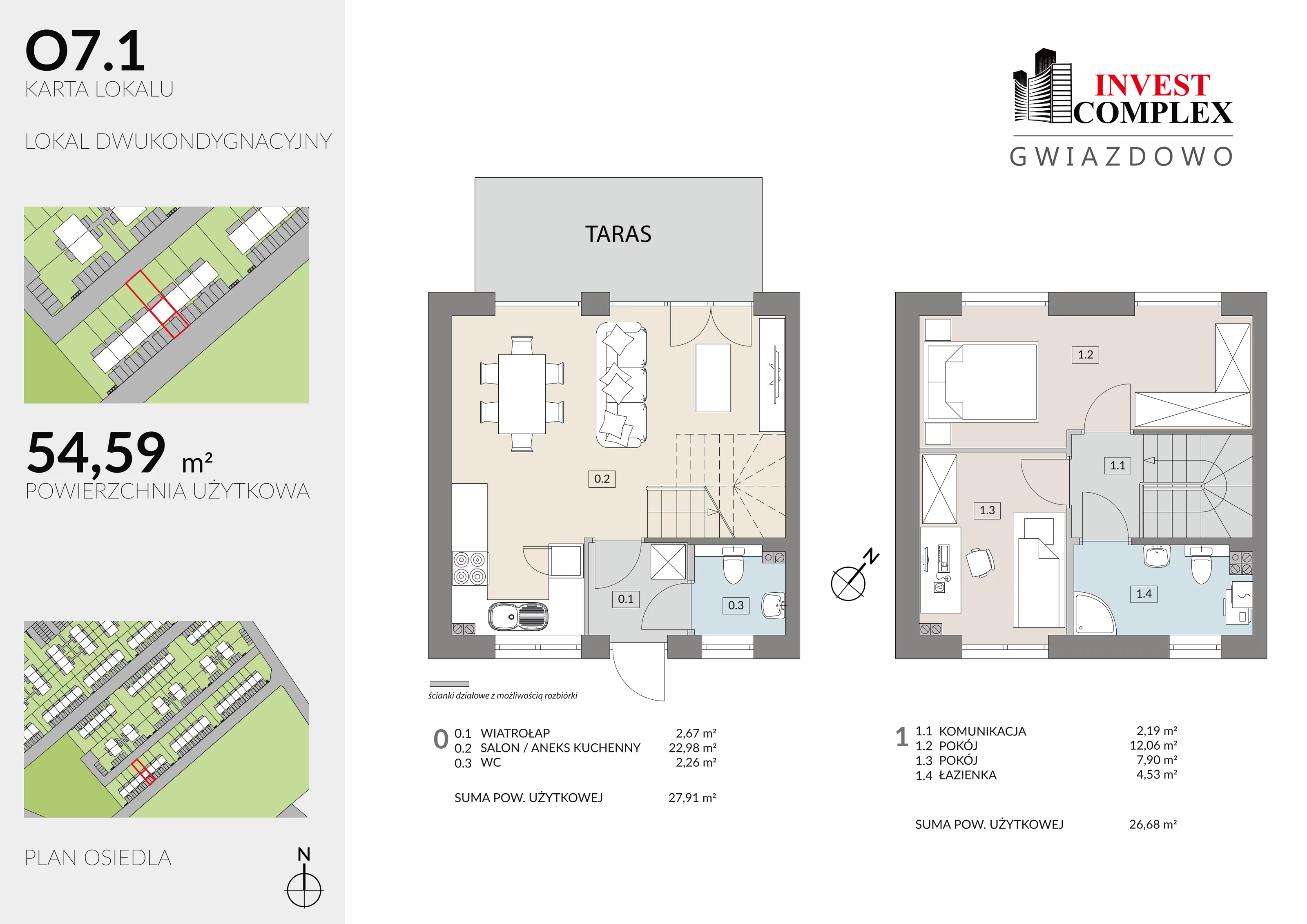 3 pokoje, mieszkanie 54,59 m², parter, oferta nr O7/1, Osiedle Gwiazdowo, Gwiazdowo, ul. Półwiejska