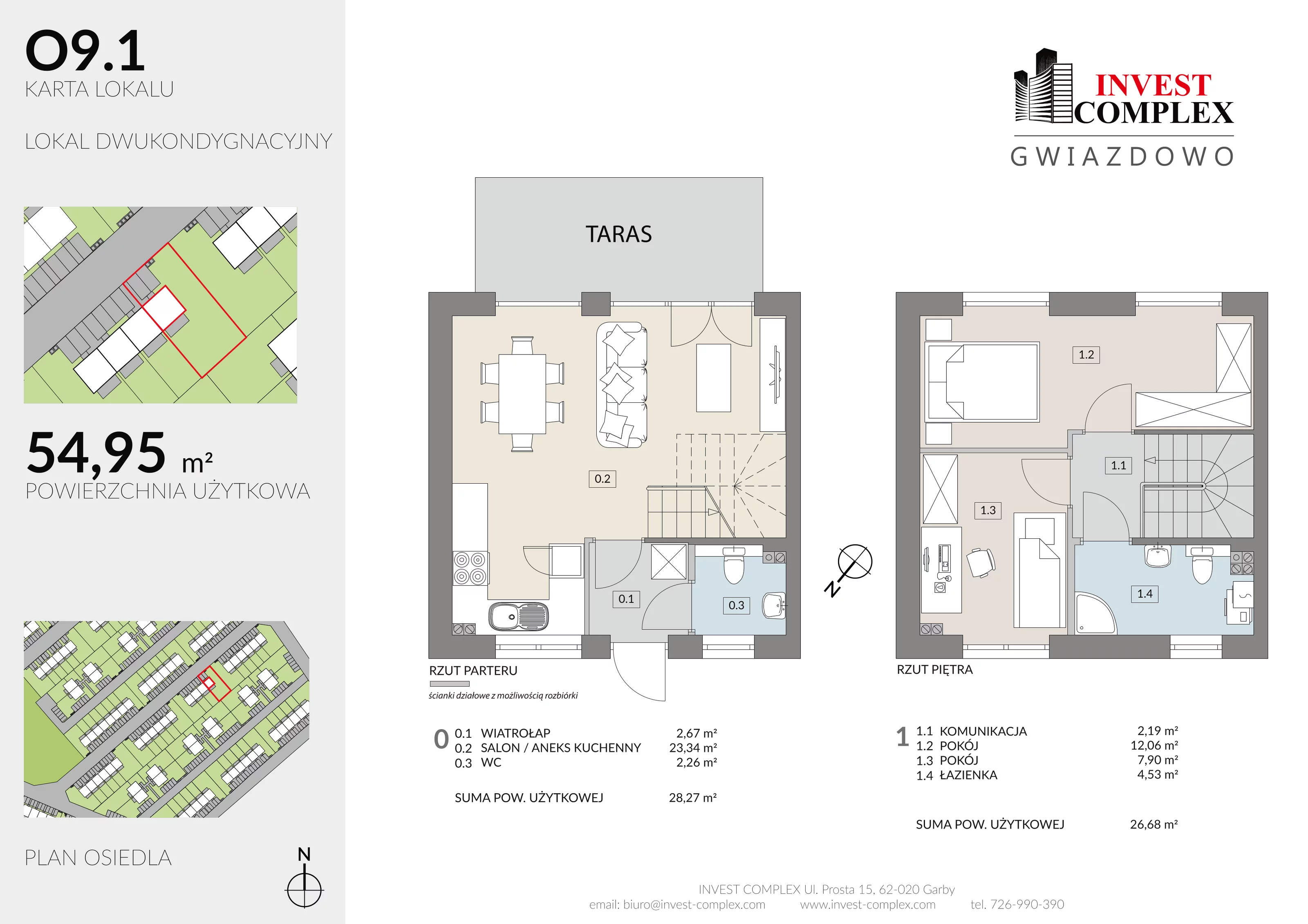 3 pokoje, mieszkanie 54,95 m², parter, oferta nr O9/1, Osiedle Gwiazdowo, Gwiazdowo, ul. Półwiejska