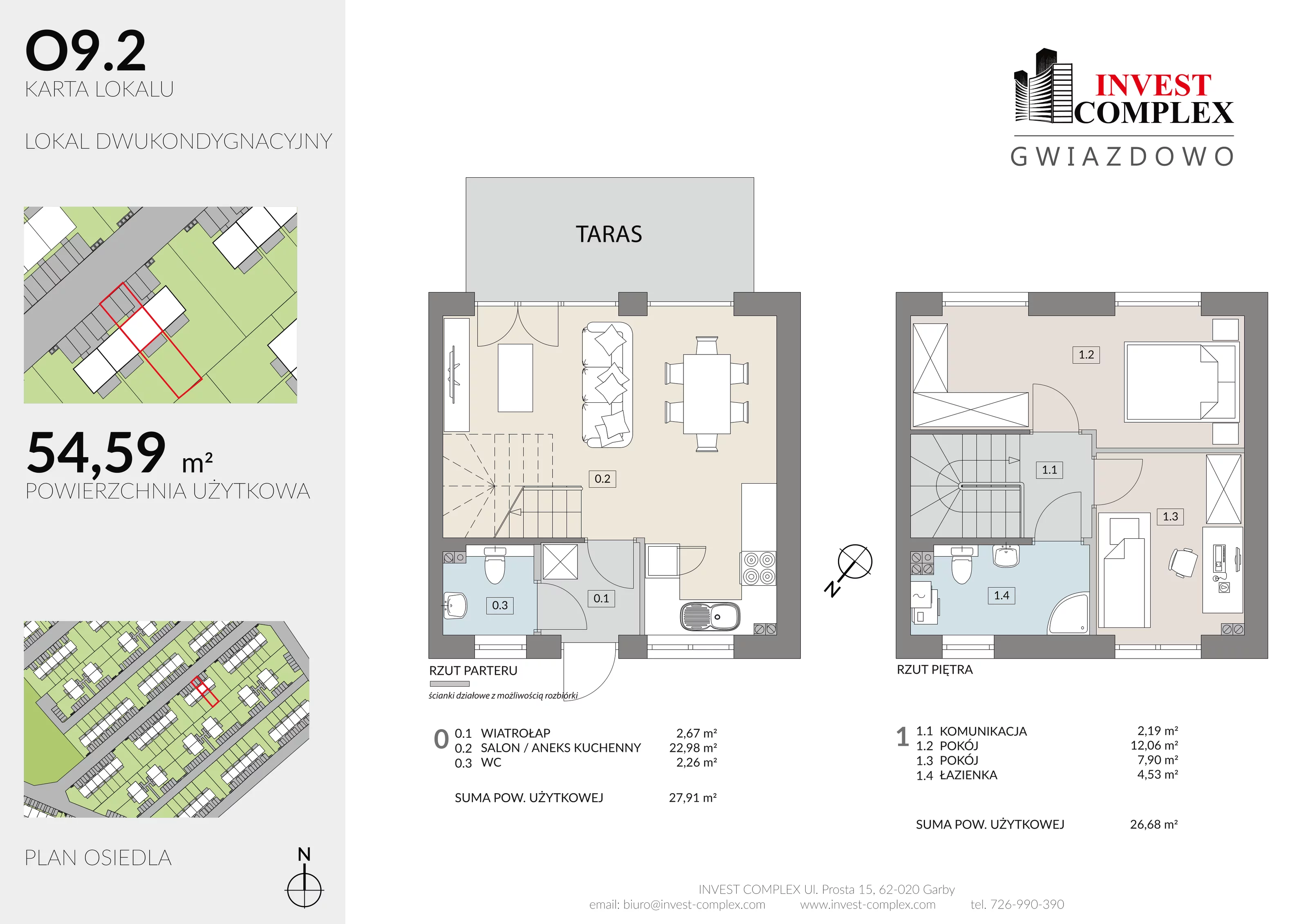 3 pokoje, mieszkanie 54,59 m², parter, oferta nr O9/2, Osiedle Gwiazdowo, Gwiazdowo, ul. Półwiejska
