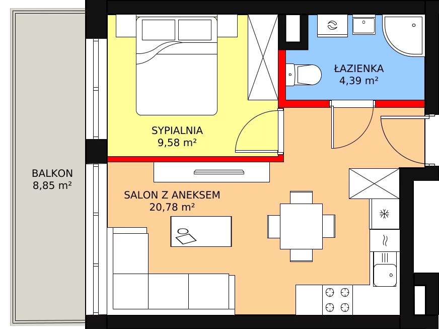 Mieszkanie 34,75 m², piętro 1, oferta nr A/M08, Fuelda, Poznań, Umultowo, Umultowo, ul. Maków Polnych 9