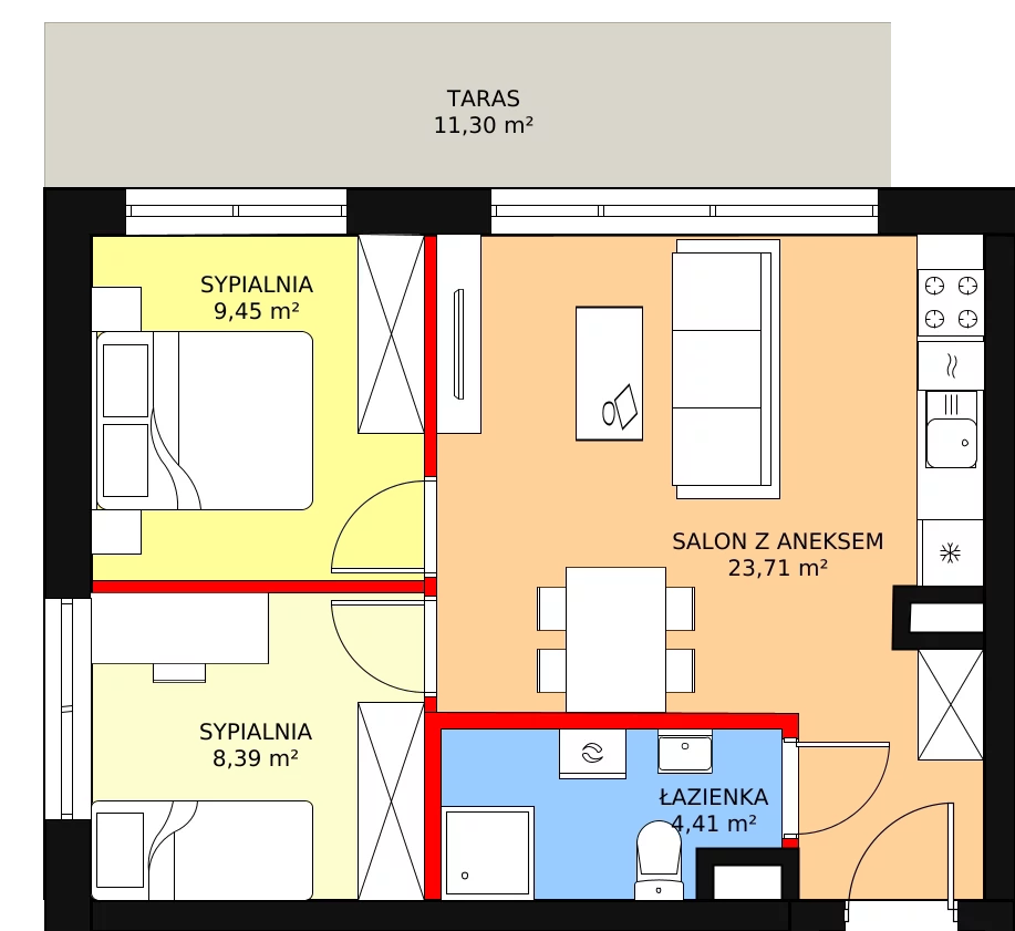 Mieszkanie 45,96 m², parter, oferta nr B1/M04, Fuelda, Poznań, Umultowo, Umultowo, ul. Maków Polnych 9