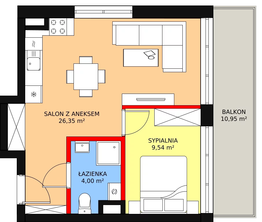 Mieszkanie 39,89 m², piętro 1, oferta nr B1/M06, Fuelda, Poznań, Umultowo, Umultowo, ul. Maków Polnych 9