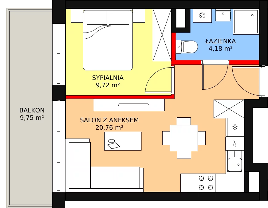 Mieszkanie 34,66 m², piętro 1, oferta nr B1/M08, Fuelda, Poznań, Umultowo, Umultowo, ul. Maków Polnych 9