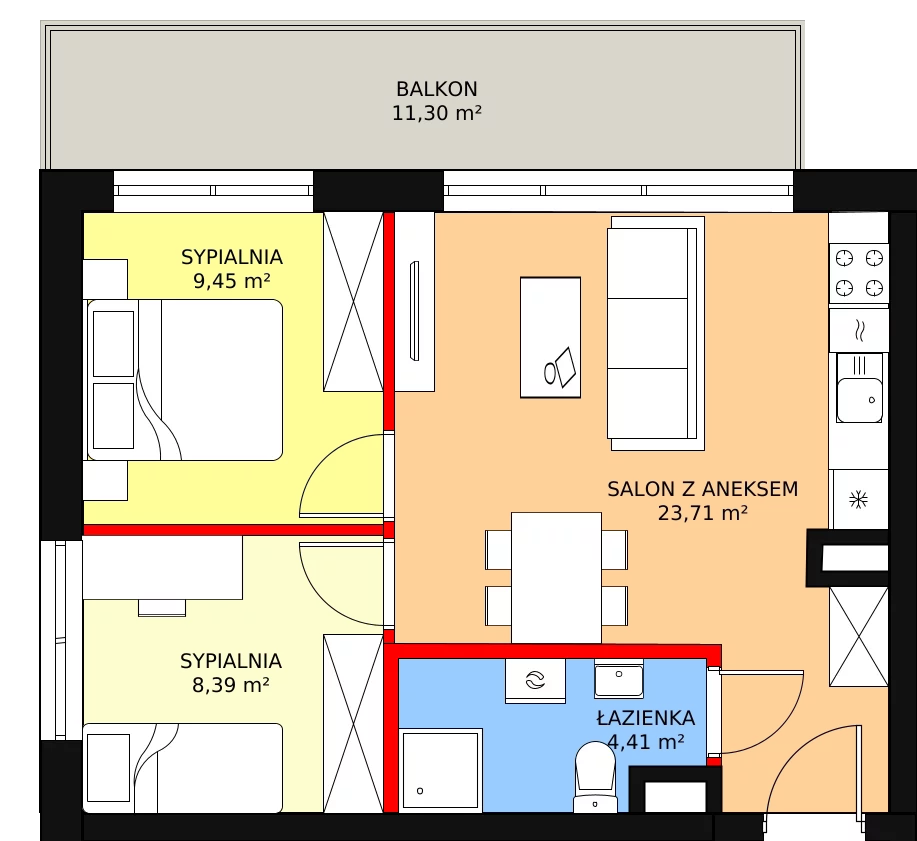 Mieszkanie 45,96 m², piętro 1, oferta nr B1/M09, Fuelda, Poznań, Umultowo, Umultowo, ul. Maków Polnych 9