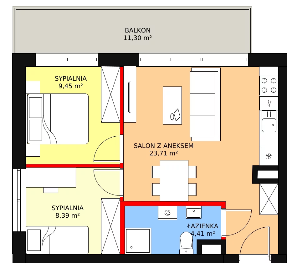 Mieszkanie 45,96 m², piętro 2, oferta nr B2/M14, Fuelda, Poznań, Umultowo, Umultowo, ul. Maków Polnych 9