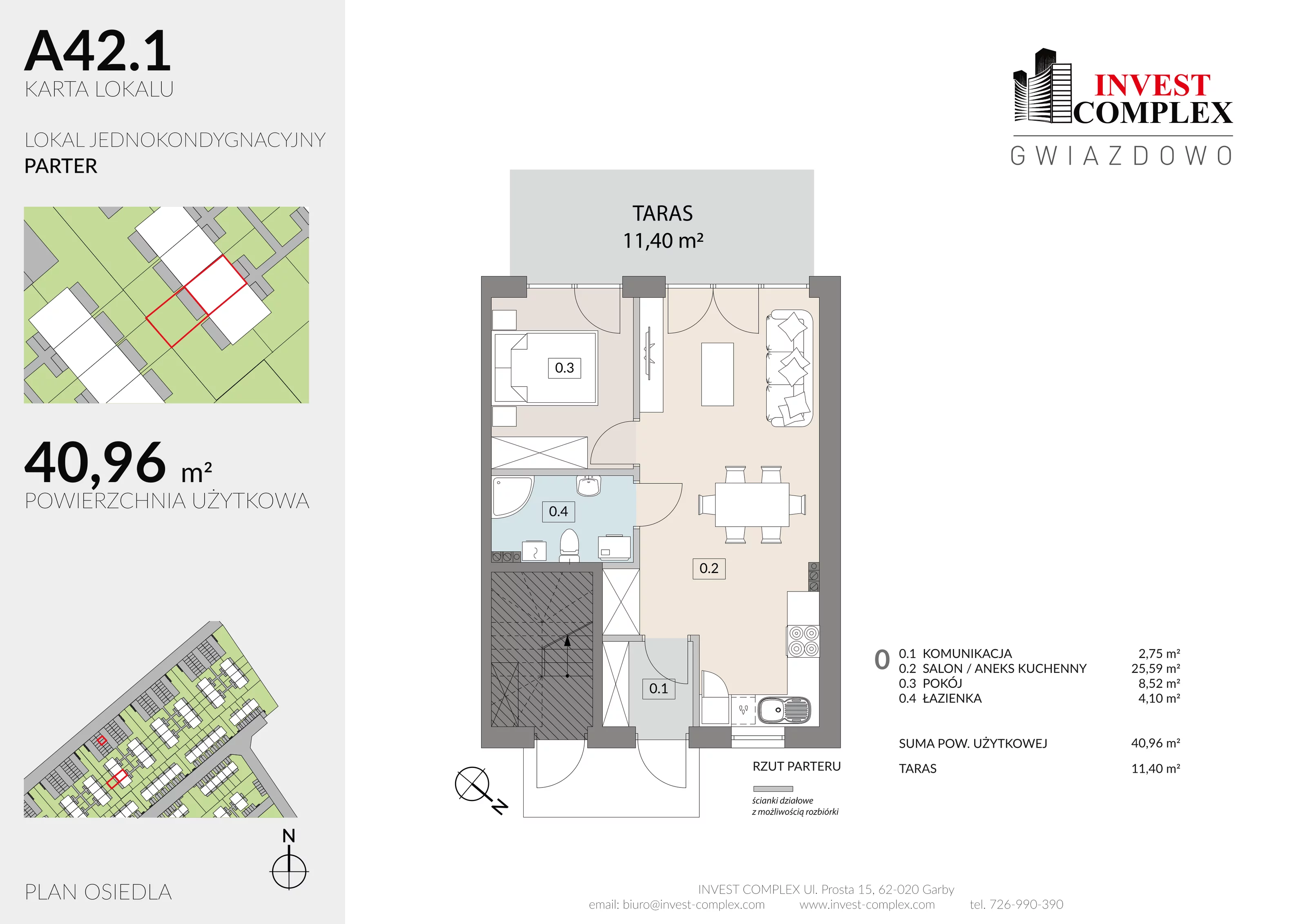 Mieszkanie 40,96 m², parter, oferta nr A42/1, Osiedle Gwiazdowo, Gwiazdowo, ul. Półwiejska