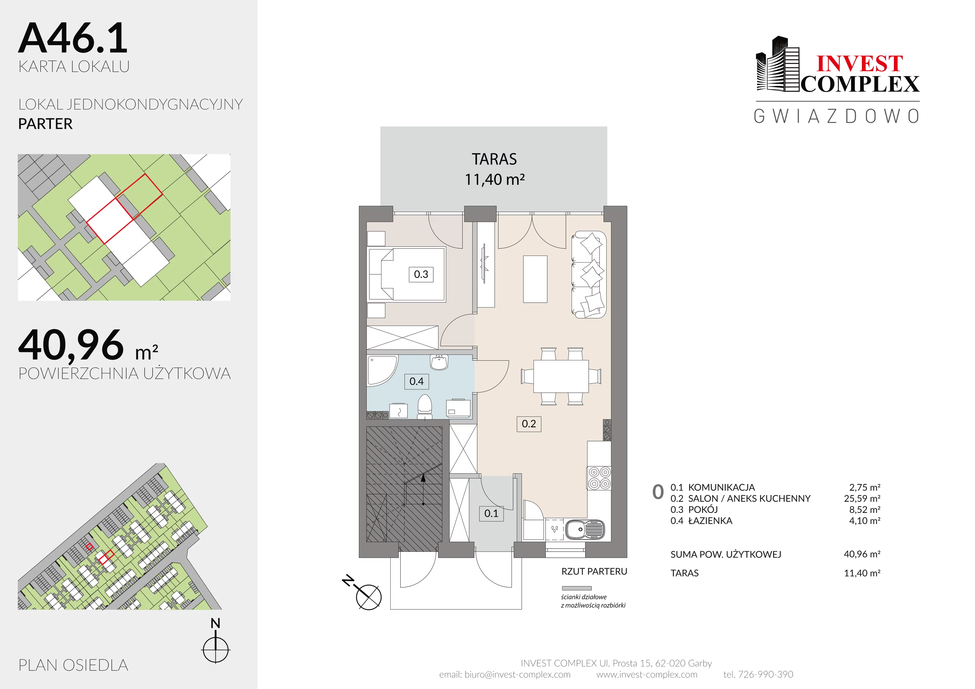 Mieszkanie 40,96 m², parter, oferta nr A46/1, Osiedle Gwiazdowo, Gwiazdowo, ul. Półwiejska