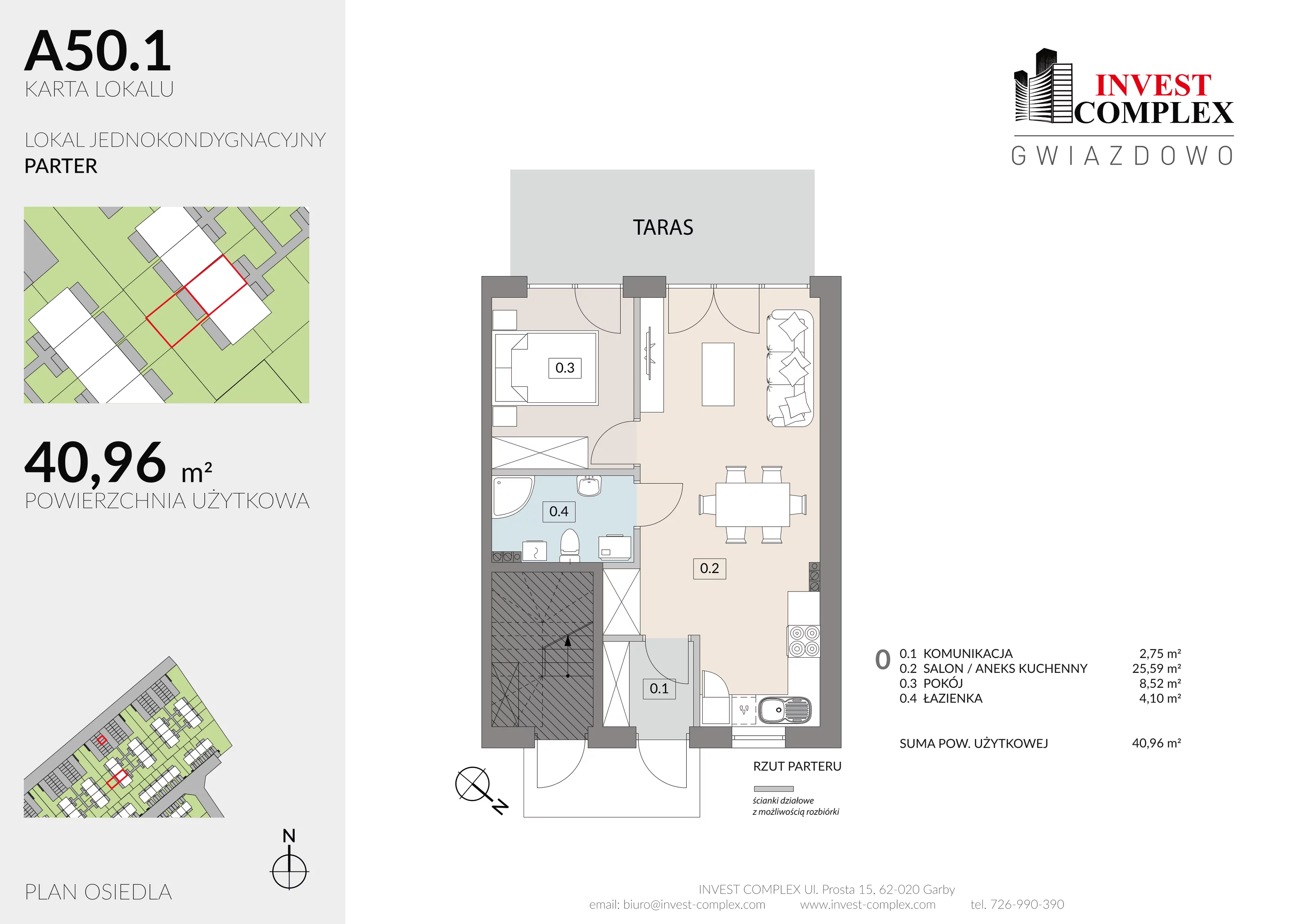 Mieszkanie 40,96 m², parter, oferta nr A50/1, Osiedle Gwiazdowo, Gwiazdowo, ul. Półwiejska