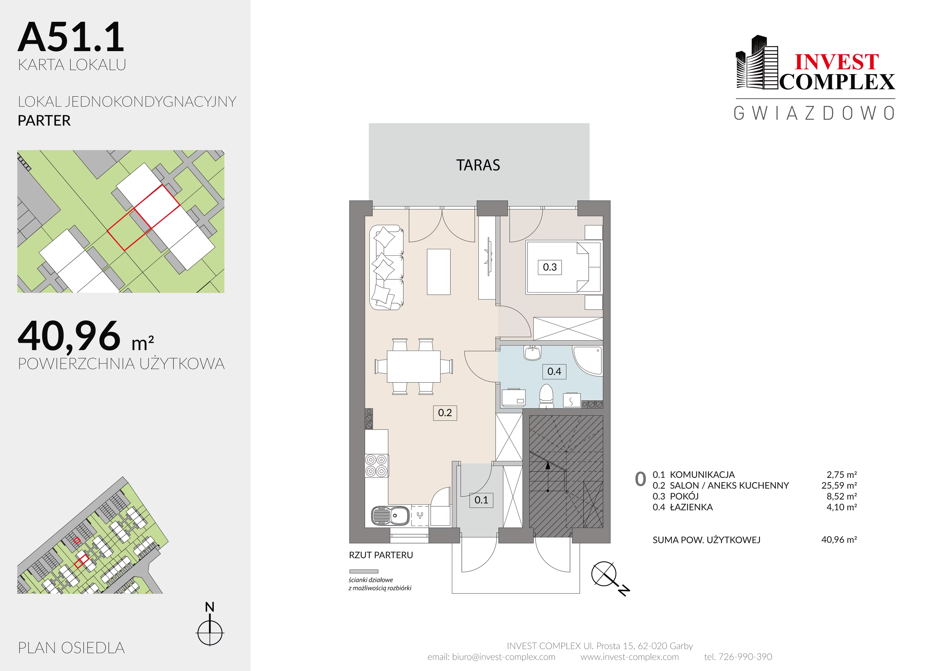 Mieszkanie 40,96 m², parter, oferta nr A51/1, Osiedle Gwiazdowo, Gwiazdowo, ul. Półwiejska