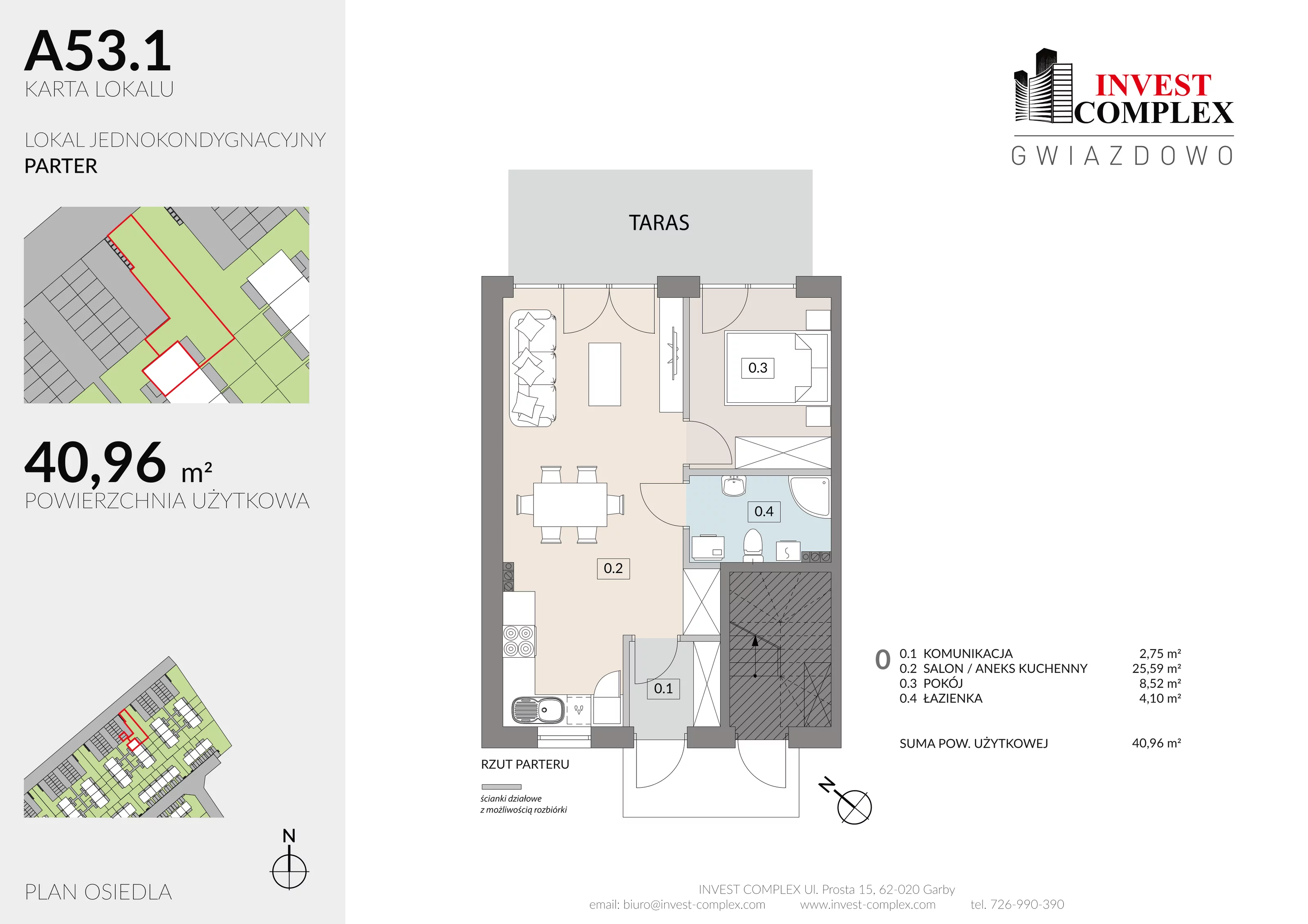 Mieszkanie 40,96 m², parter, oferta nr A53/1, Osiedle Gwiazdowo, Gwiazdowo, ul. Półwiejska