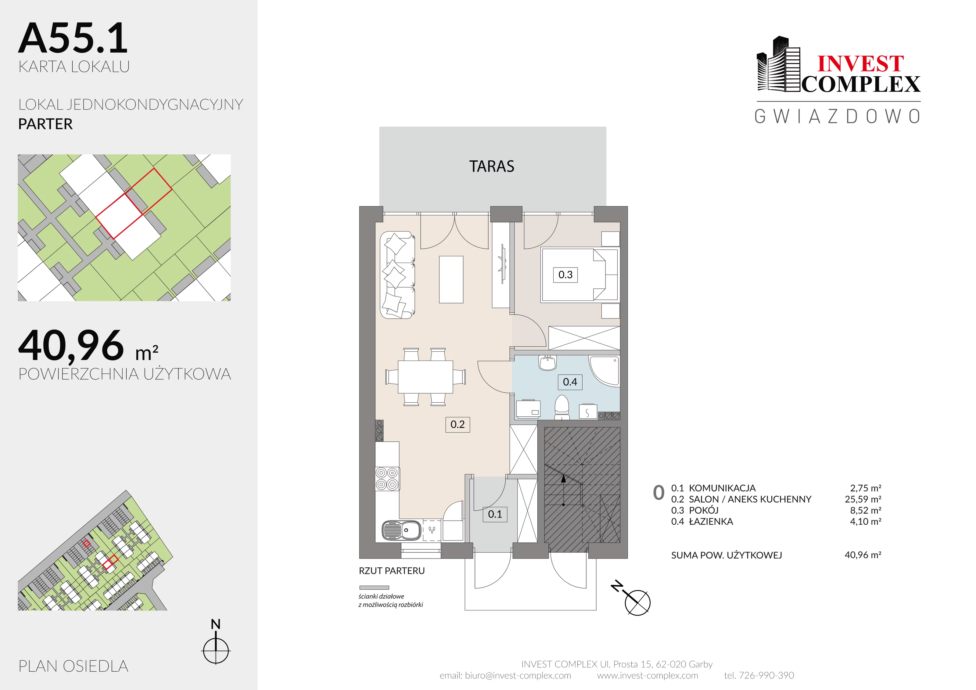 Mieszkanie 40,96 m², parter, oferta nr A55/1, Osiedle Gwiazdowo, Gwiazdowo, ul. Półwiejska